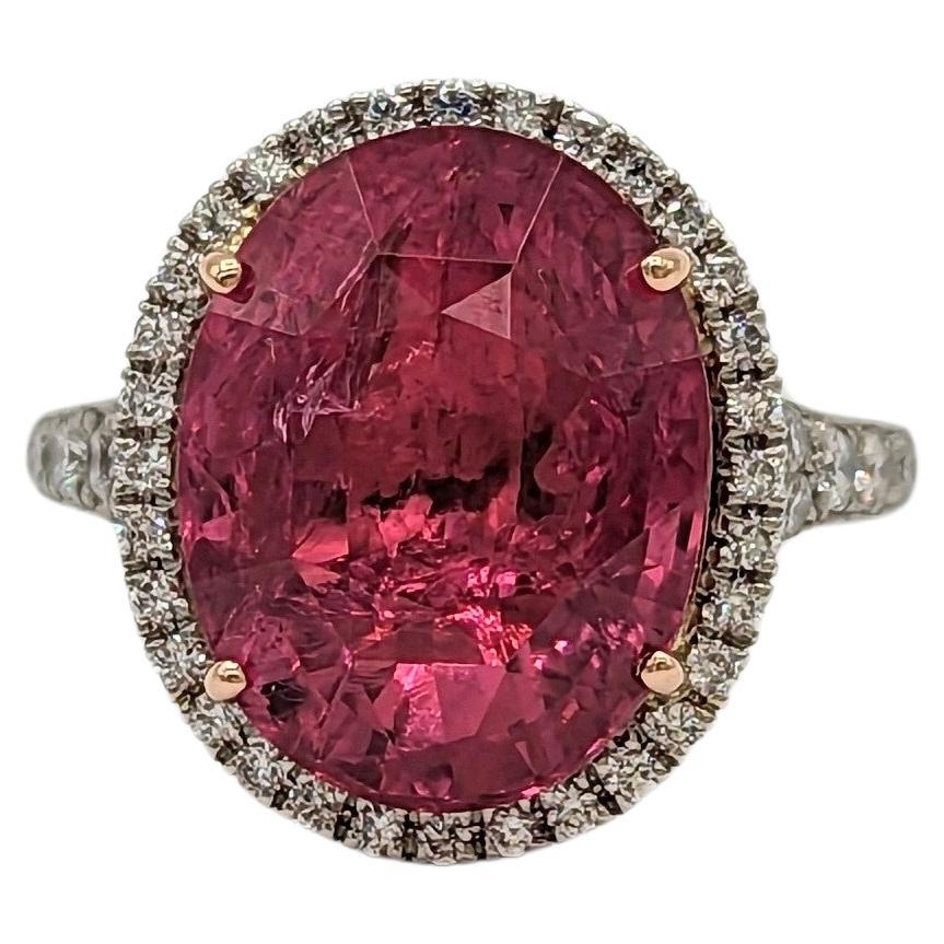 GRS Unheated Tanzanian Pinkish red Spinel and White Diamond Cocktail Ring