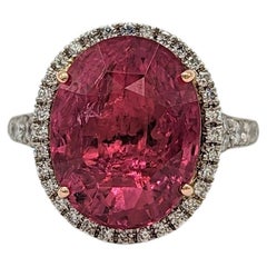 Bague cocktail Tanzanien non chauffée GRS en spinelle rouge rosé et diamant blanc