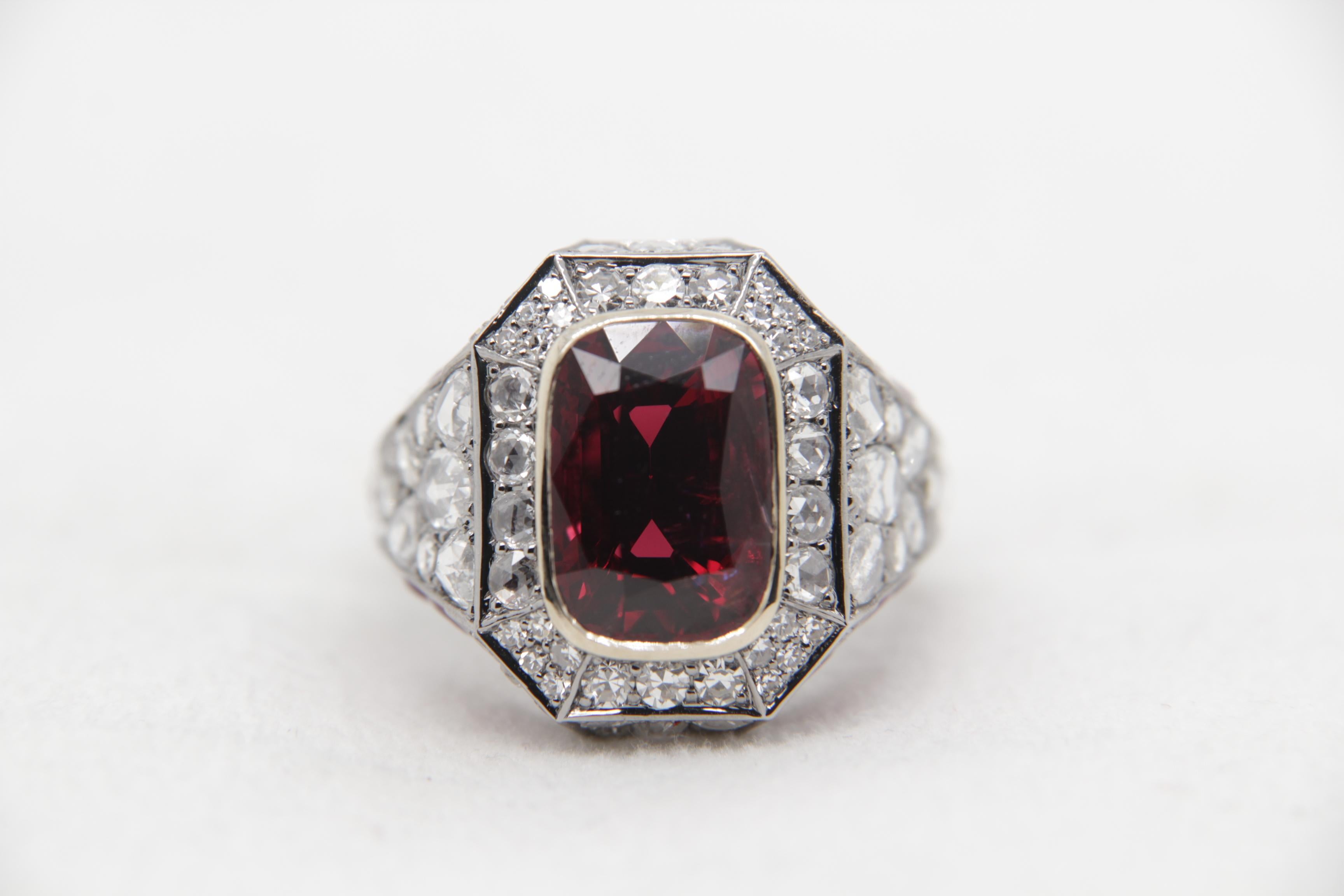 GRS 'Vivid Red' 5.28 Carat Burmese No Heat Spinal and Diamond Ring in 18k Gold 3