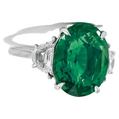 GRSCertified 5.57 Carat Green Emerald Diamond Platinum Ring