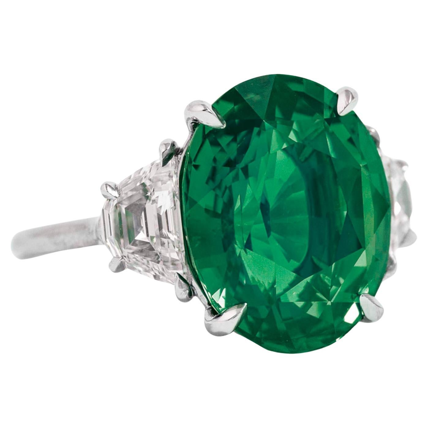 GRSCertified 5.57 Carat Green Emerald Diamond Platinum Ring