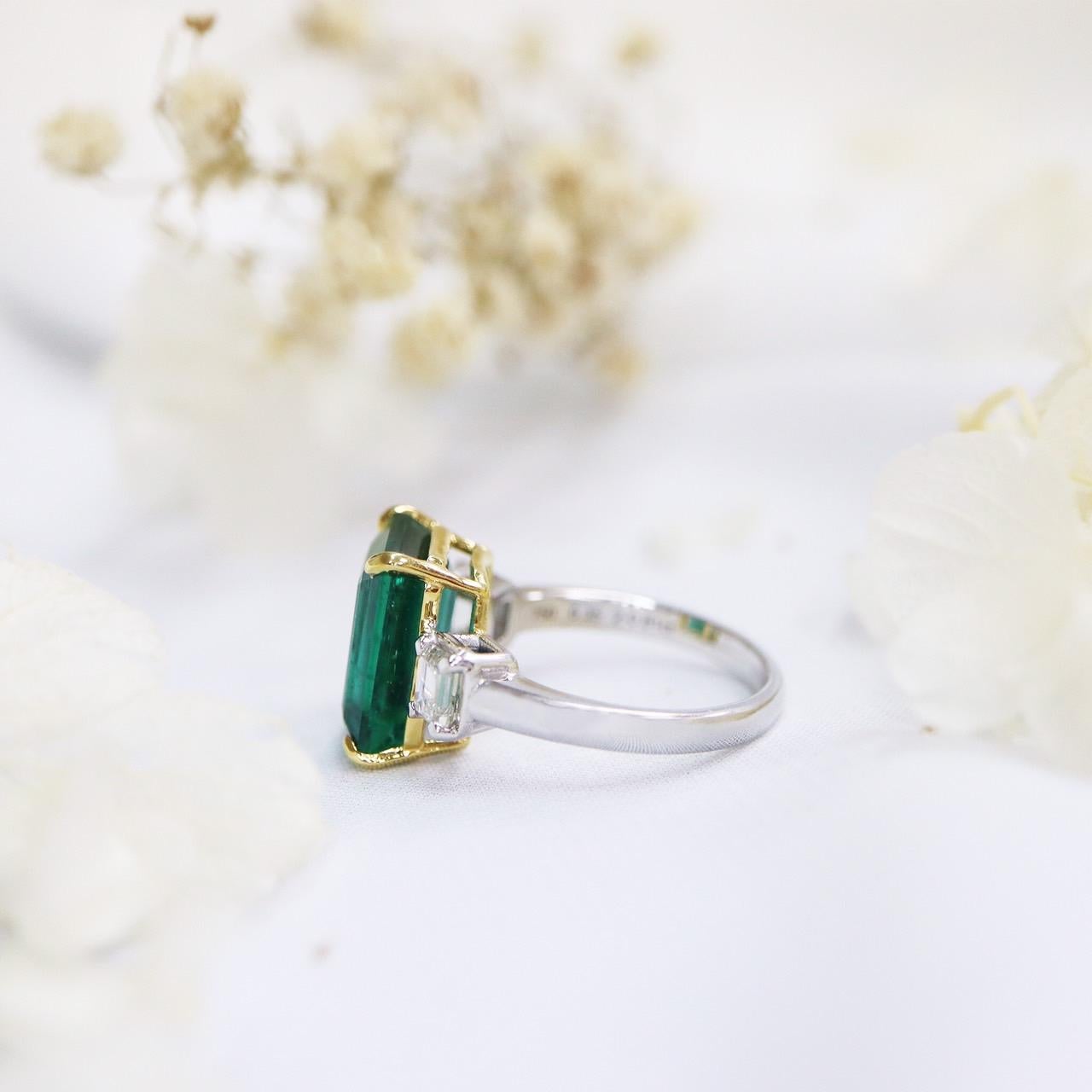 GRS&GIA 18K I IF 6.35 Carat Emerald&Diamond Antique Art Deco Engagement Ring In New Condition For Sale In Kaohsiung City, TW