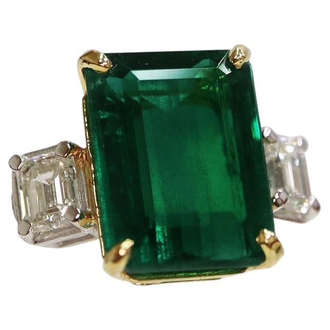 GRS&GIA 18K I IF 6.35 Carat Emerald&Diamond Antique Art Deco Engagement Ring For Sale