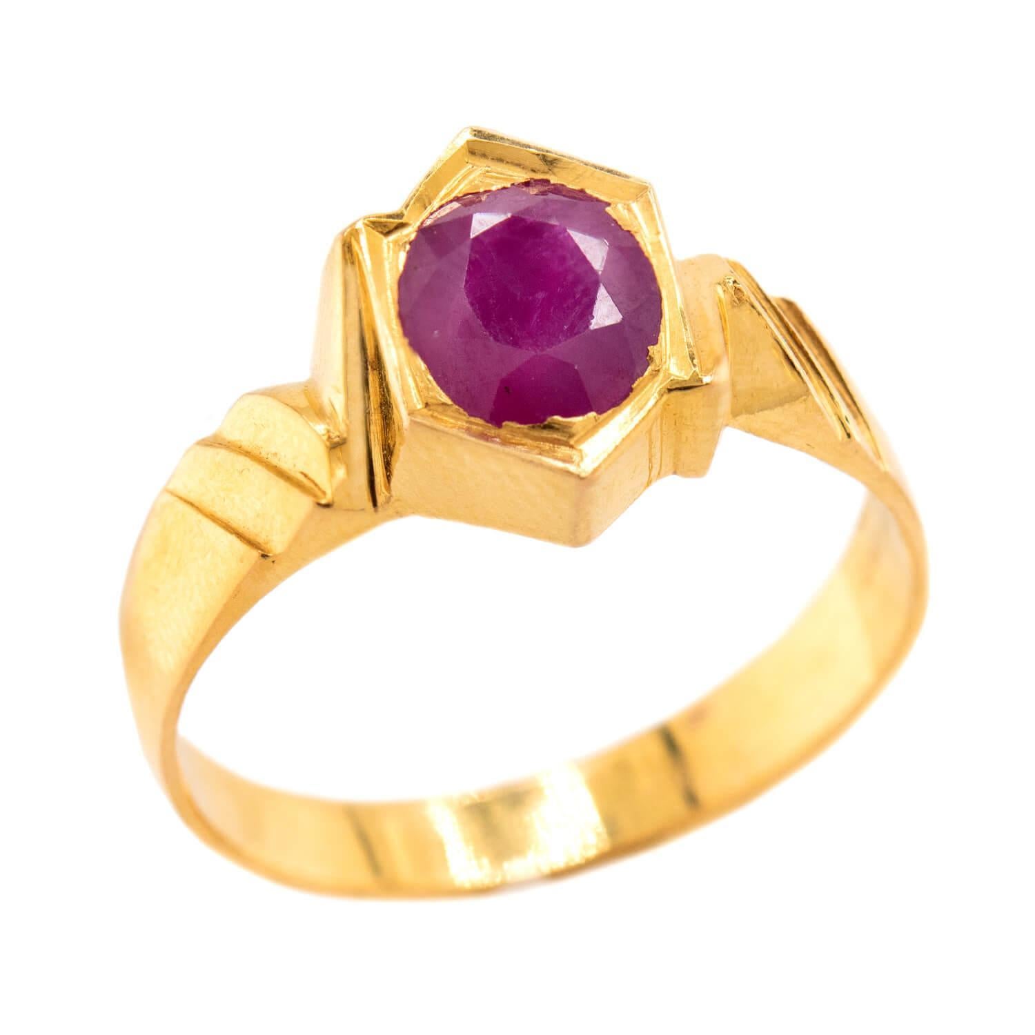 GRT JEWELS Estate Indian 22k Ruby Ring (bague en rubis) en vente 2