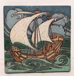 Grueby Viking Ship Earthenware Tile