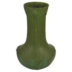 Grueby Vintage Arts and Crafts Pottery Matte Green Flower Buds Leaf Form Vase