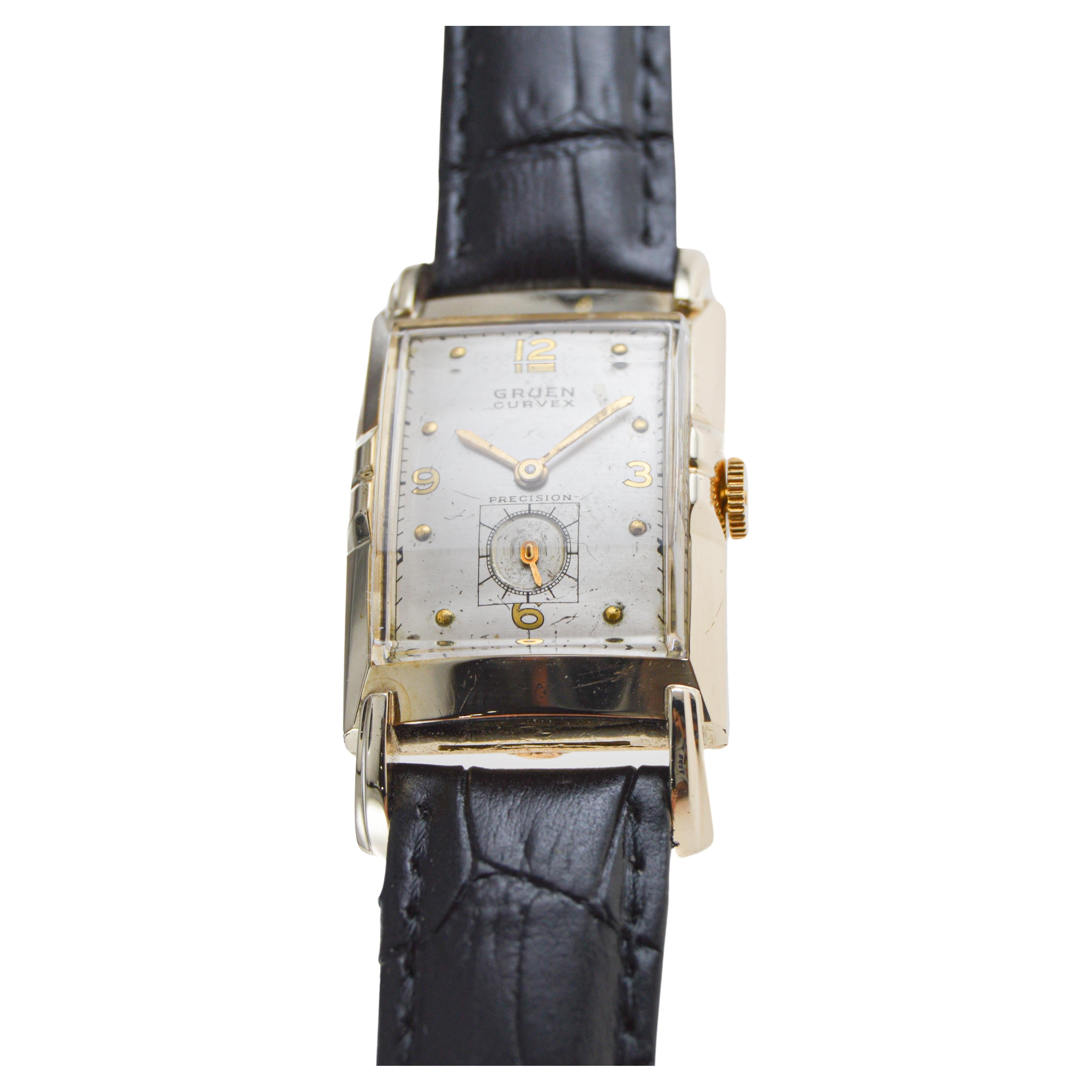 Women's or Men's Gruen 10k Gold Filled Art Deco Watch For Sale