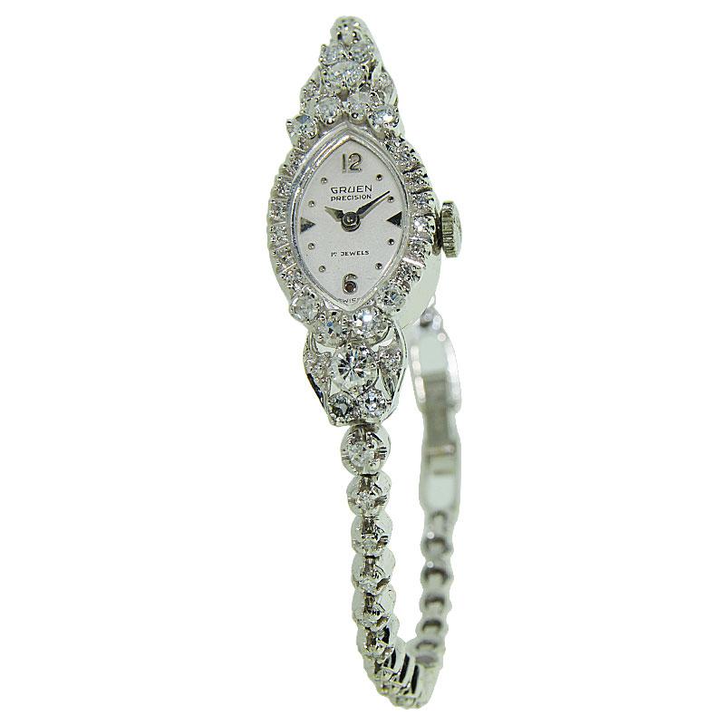 Gruen 14 Karat White Gold Ladies Art Deco Watch with Original Bracelet