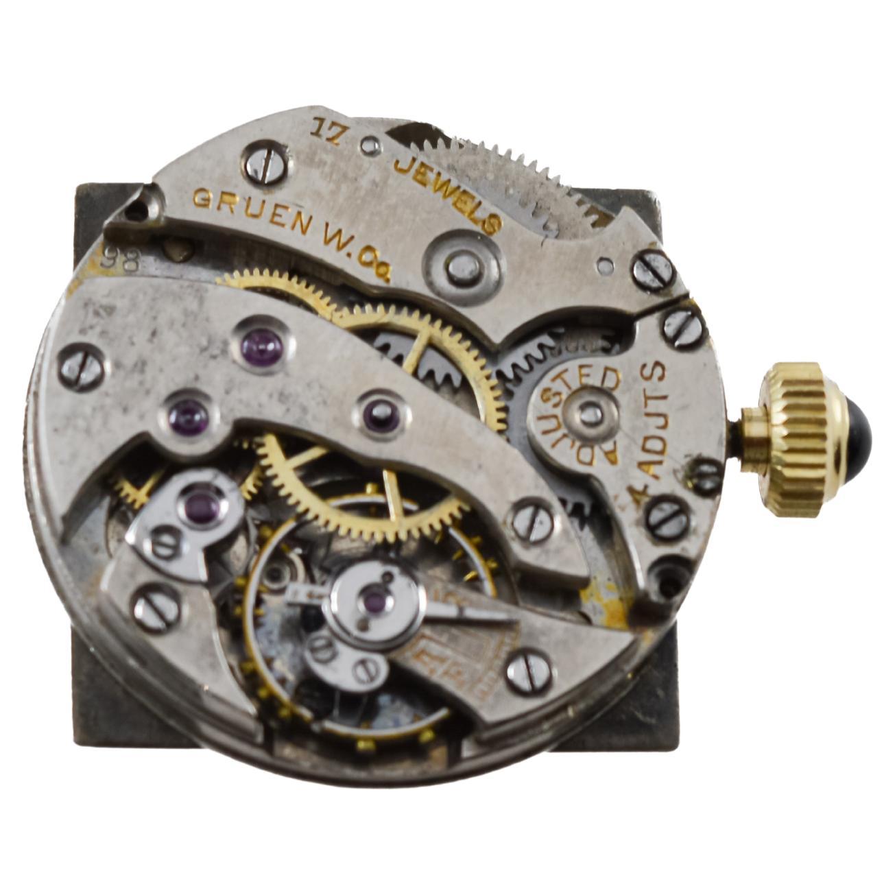 Gruen 14k Solid Gold Art Deco Watch with Factory Original Dial circa 1926 For Sale 11
