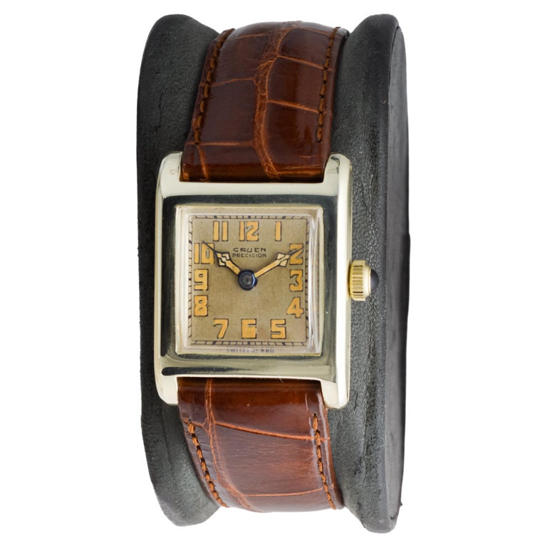 Orologio Art Deco di Gruen in oro massiccio 14k con quadrante