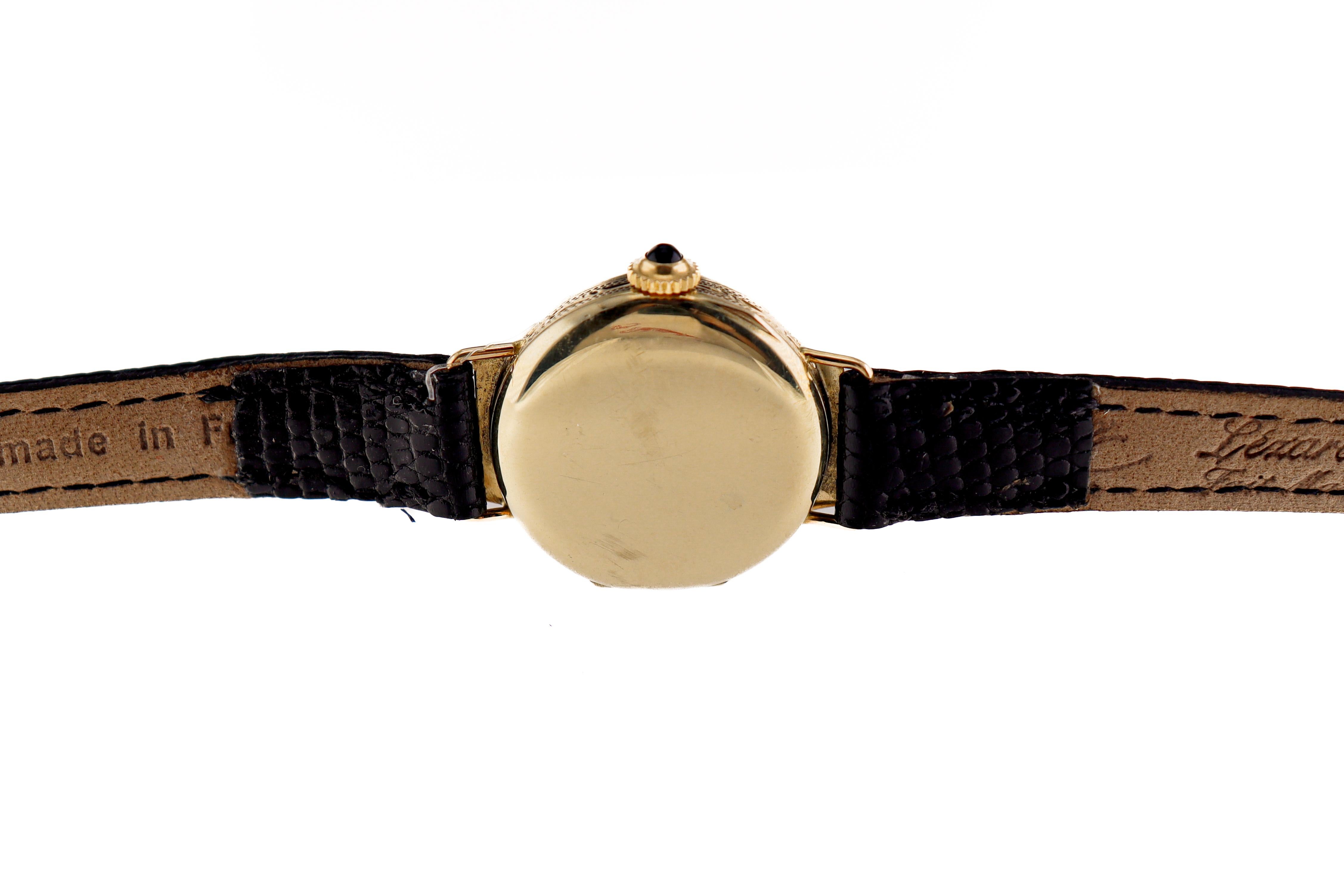 Gruen 14kt massives Gold Art Deco Hand gravierte Uhr mit vergoldetem Original-Zifferblatt 1920 im Angebot 7