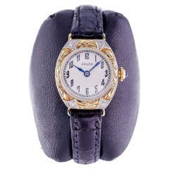 Gruen 14kt Solid Gold Art Deco Ladies Watch handmade 1920s with Diamond Bezel