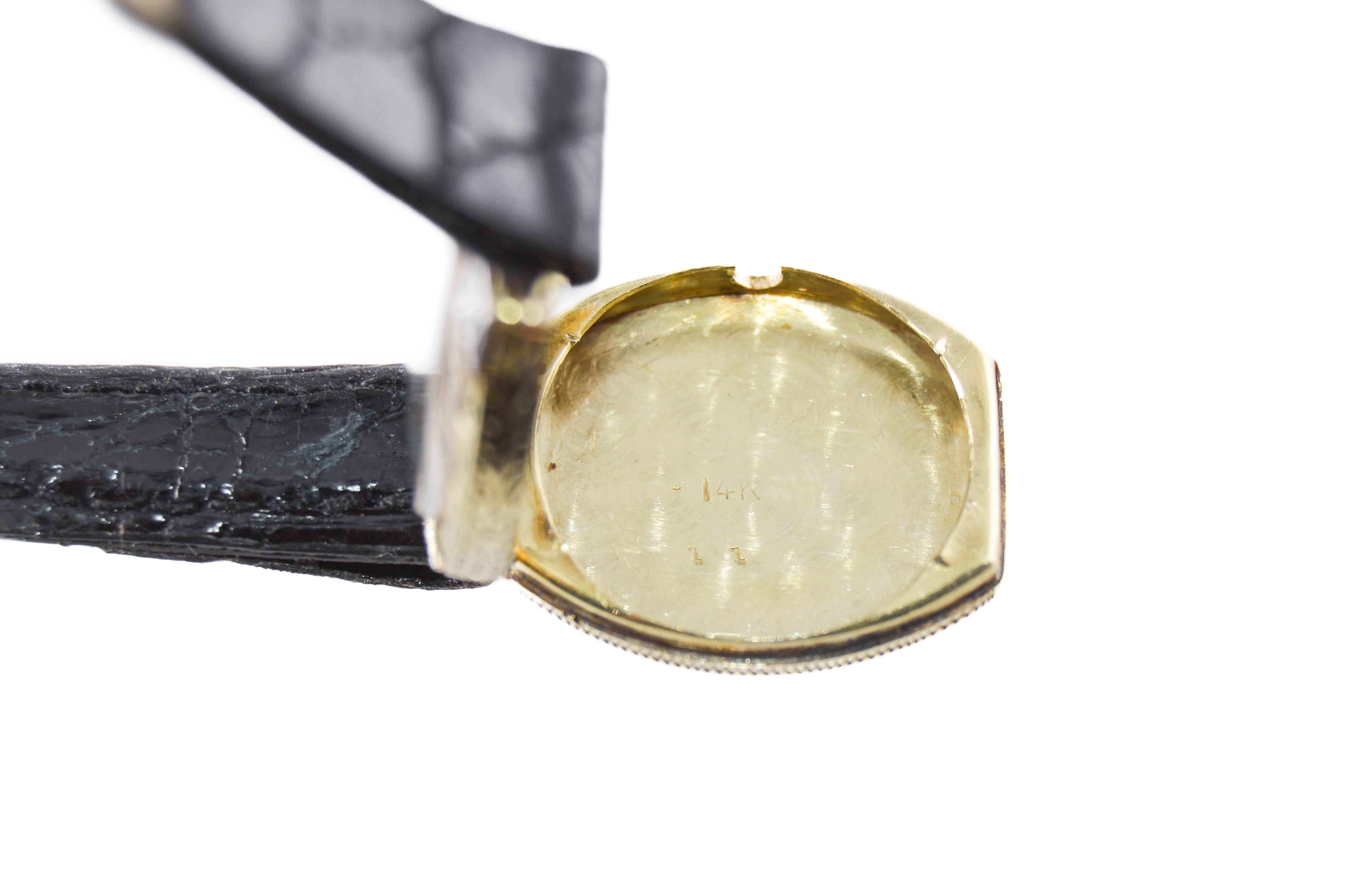 Gruen 14kt Solid Gold Art Deco Ladies Watch handmade 1920s with Diamond Bezel 8