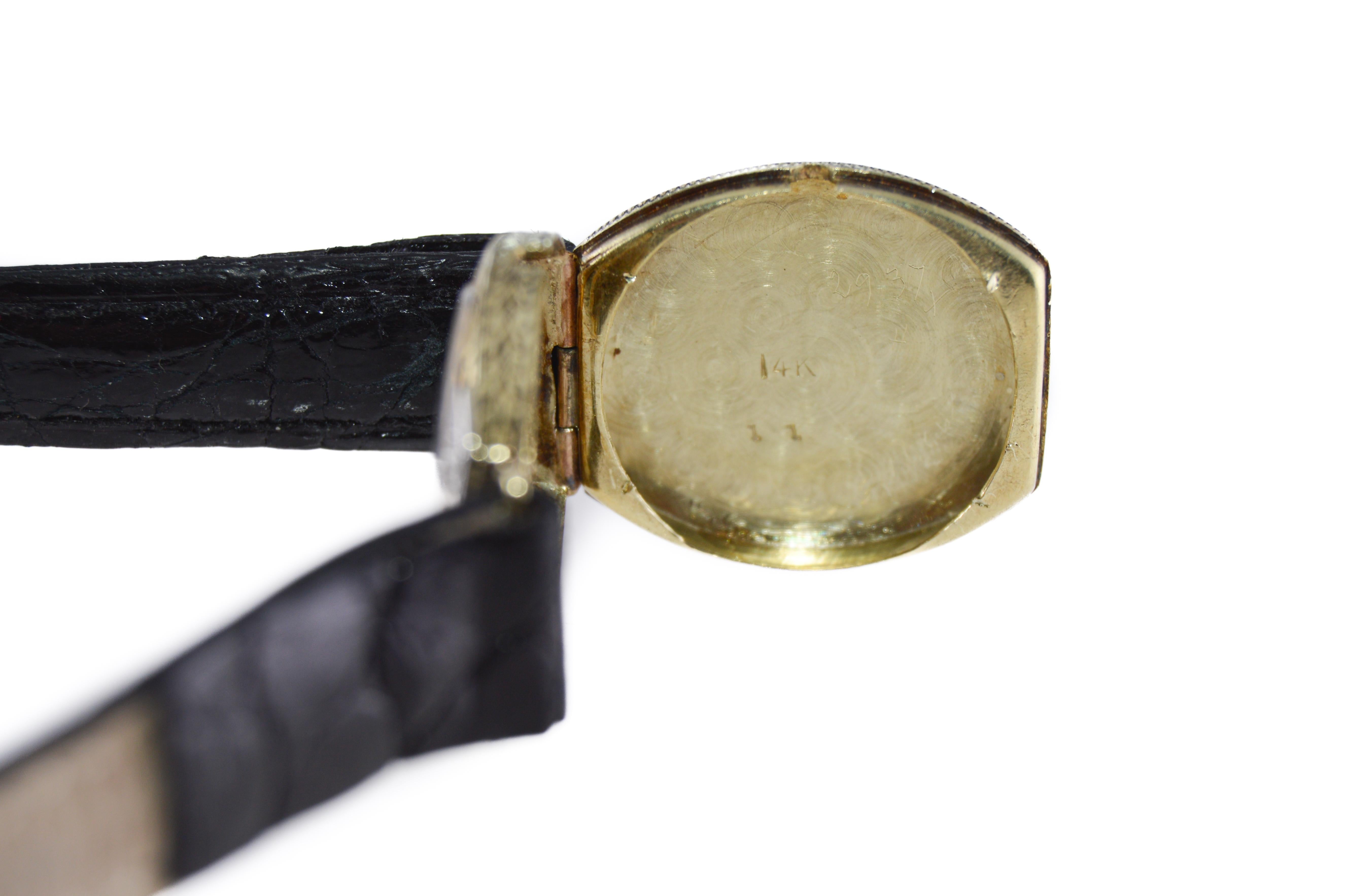 Gruen 14kt Solid Gold Art Deco Ladies Watch handmade 1920s with Diamond Bezel 9