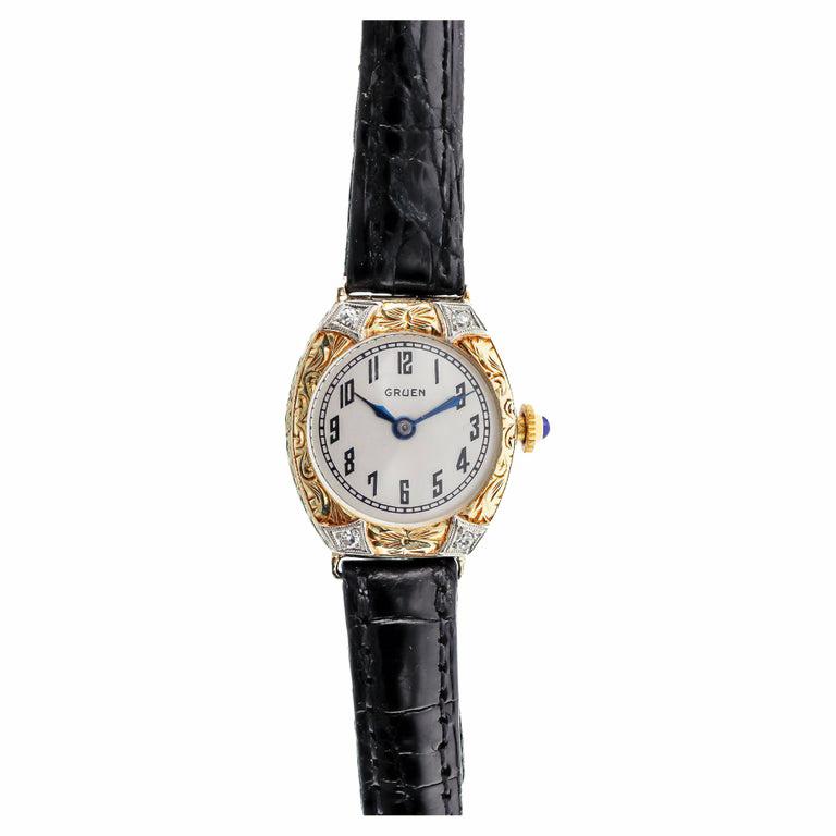 Gruen 14kt Solid Gold Art Deco Ladies Watch handmade 1920s with Diamond Bezel 3