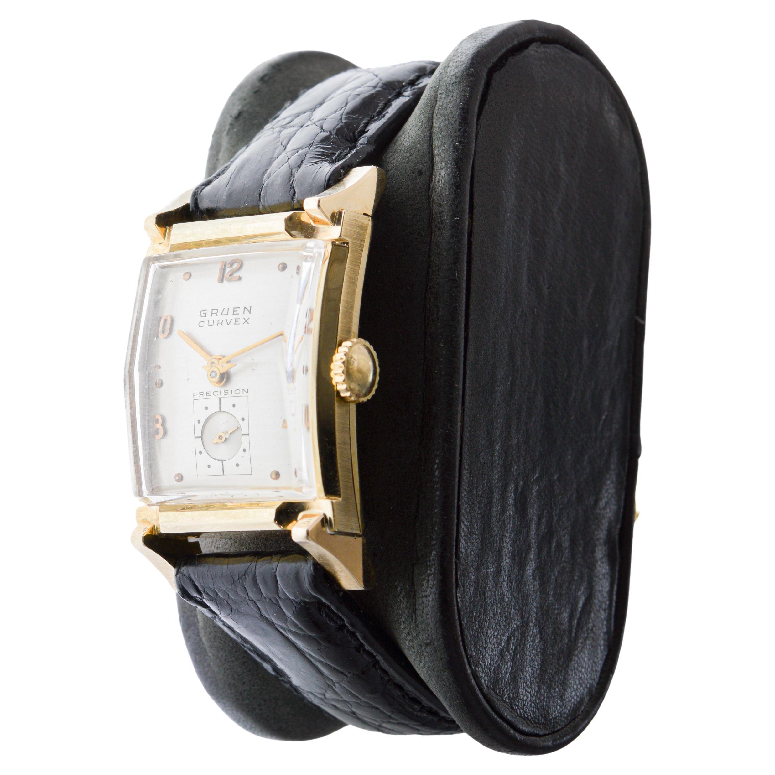 Gruen Orologio Art Deco in oro massiccio 14Kt con scatola originale circa 1940 in vendita 5