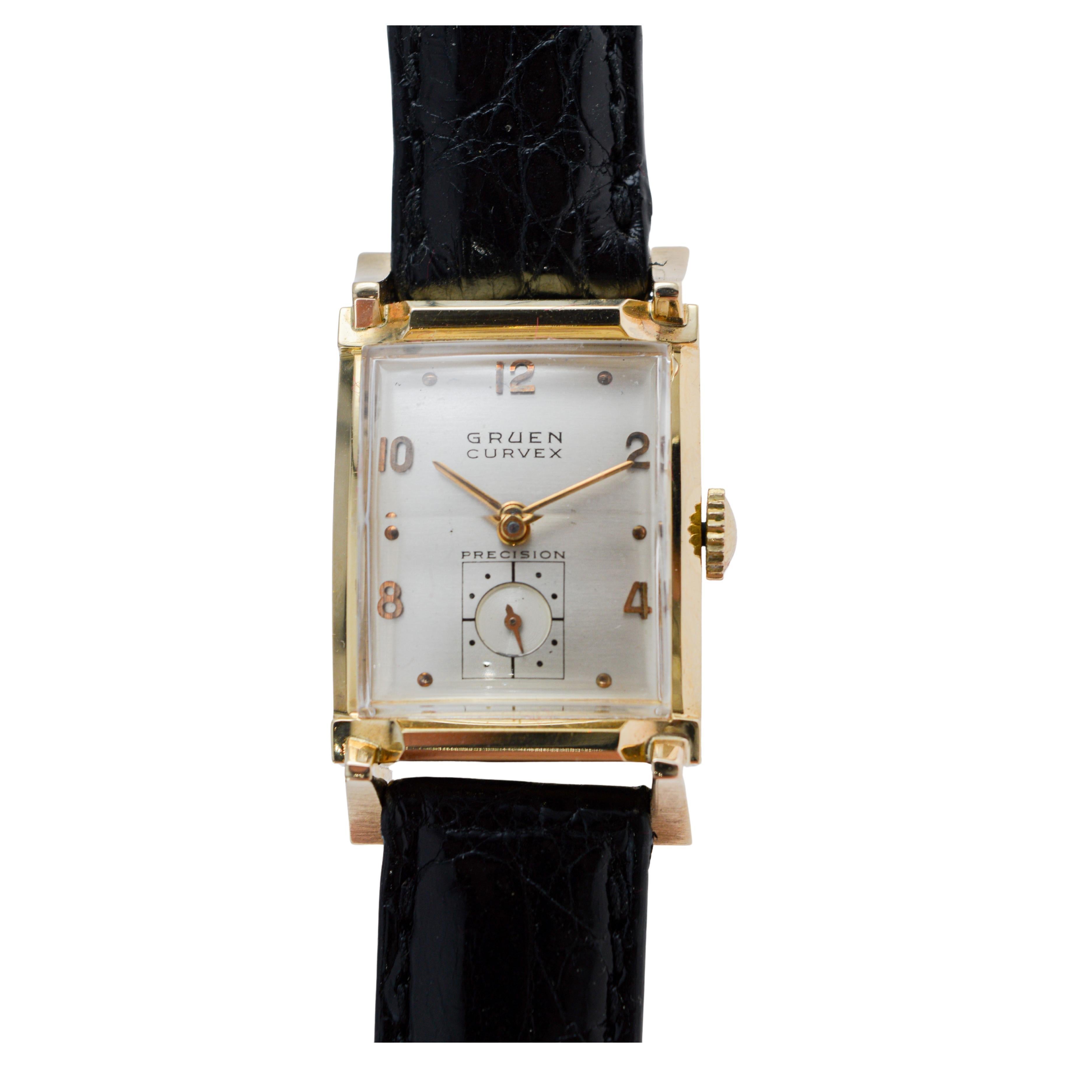 Gruen Orologio Art Deco in oro massiccio 14Kt con scatola originale circa 1940 in vendita 6