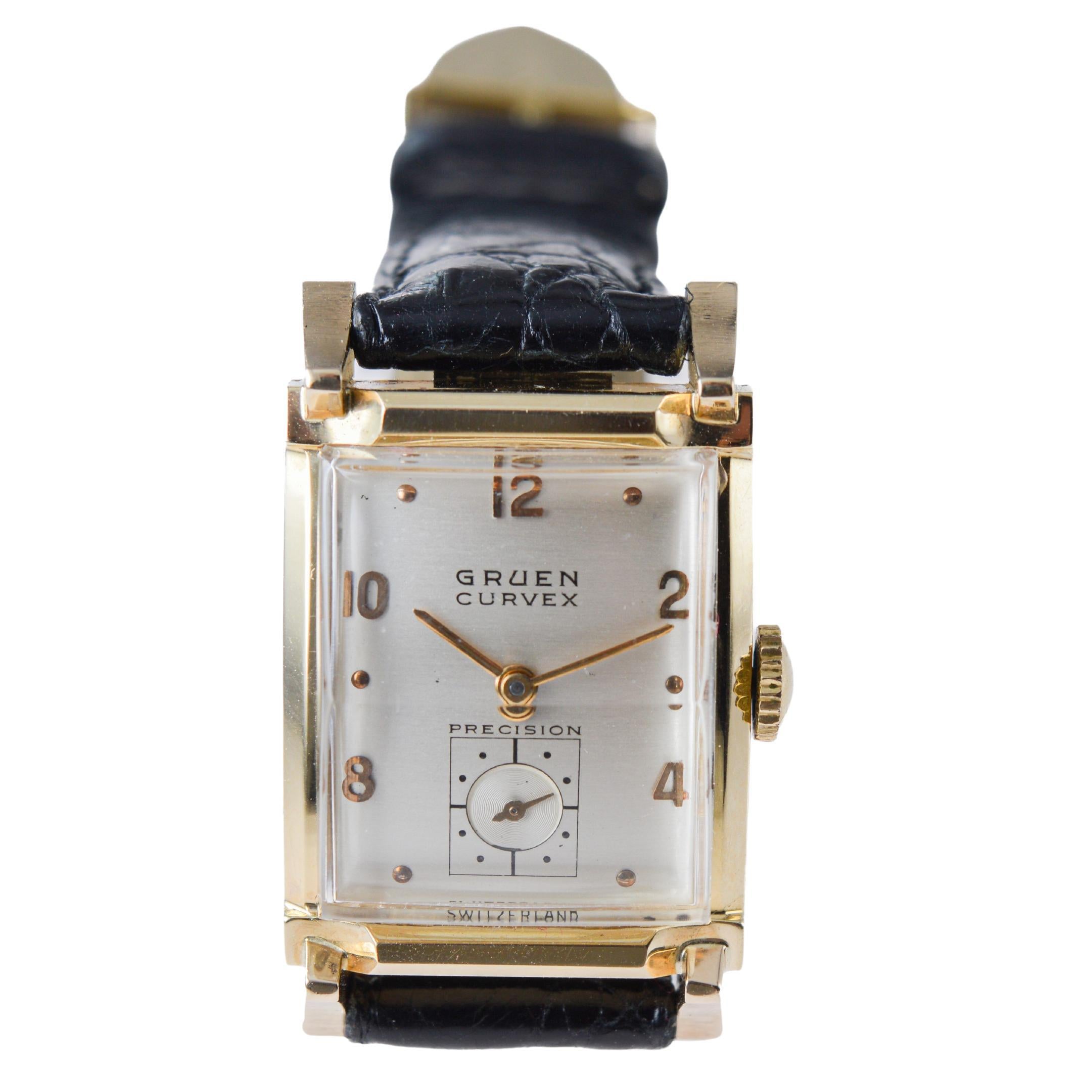 Gruen Orologio Art Deco in oro massiccio 14Kt con scatola originale circa 1940 in vendita 8