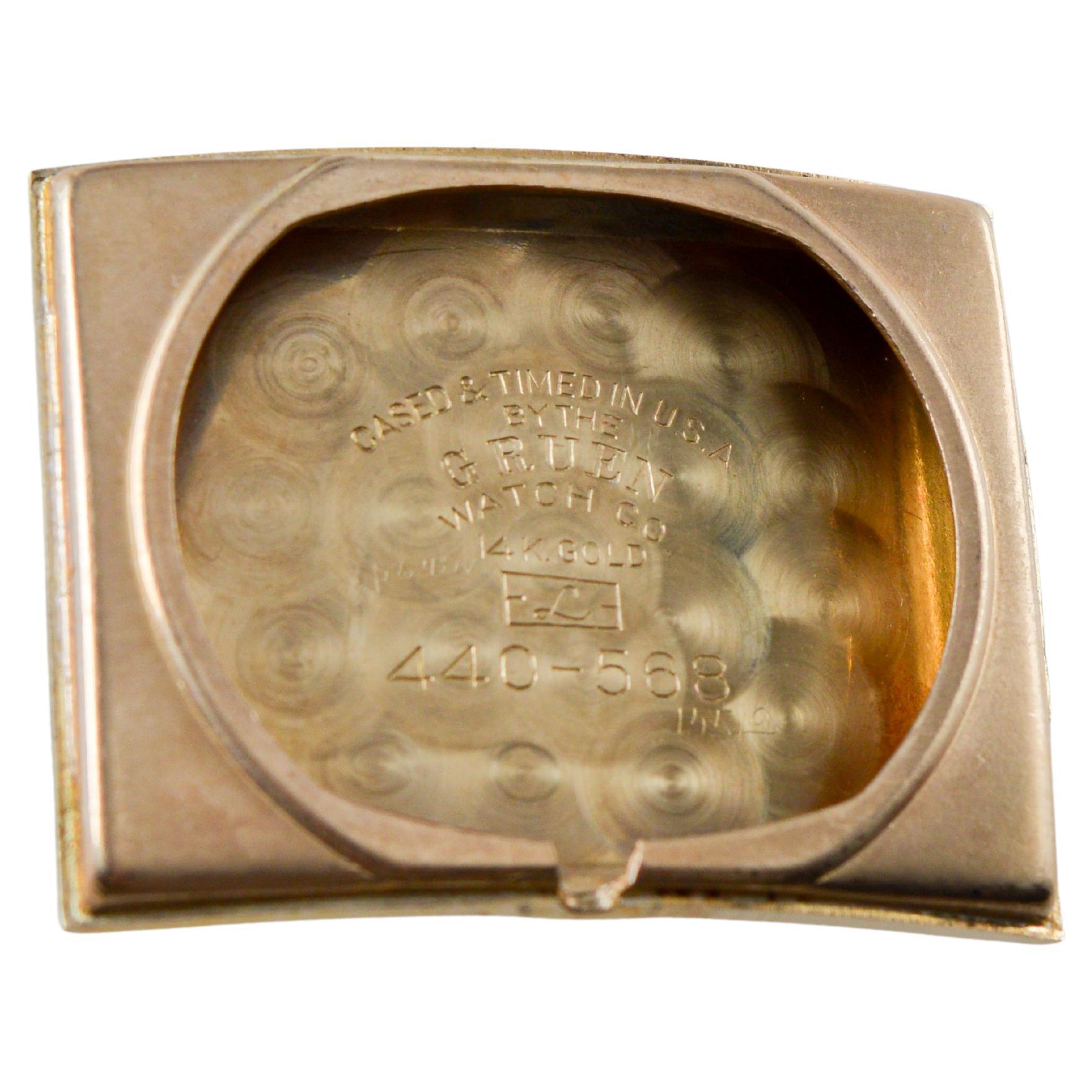 Gruen Orologio Art Deco in oro massiccio 14Kt con scatola originale circa 1940 in vendita 13
