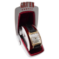 Gruen 14Kt Solid Gold Curvex Art Deco Watch with Original Box circa 1940's