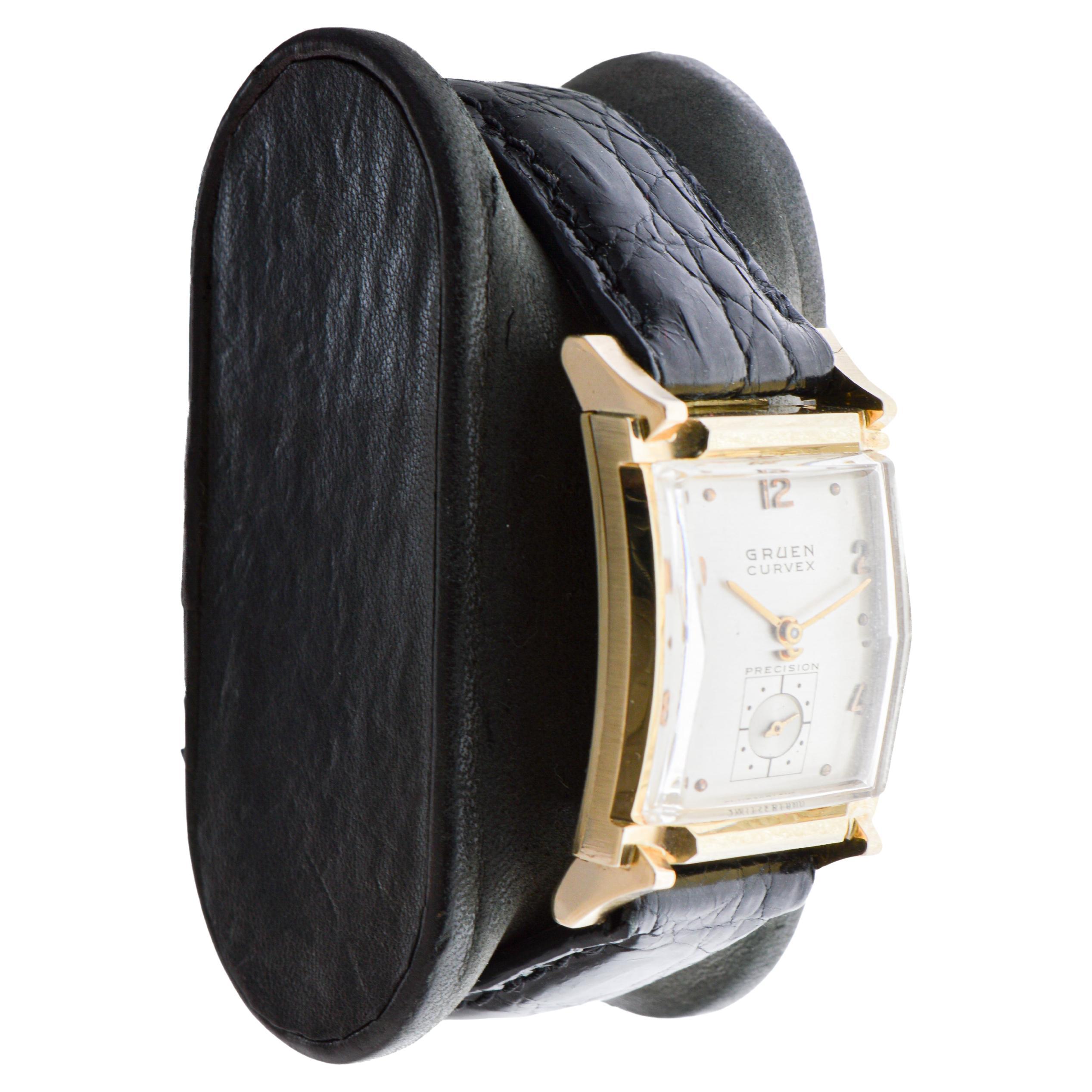 da uomo o donna Gruen Orologio Art Deco in oro massiccio 14Kt con scatola originale circa 1940 in vendita