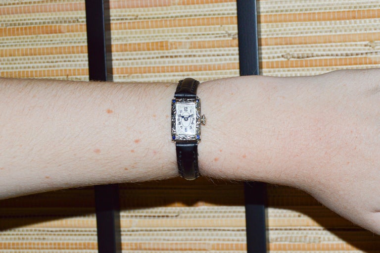 Reloj Gruen Art Decó de oro blanco de 14 quilates con esfera Hand