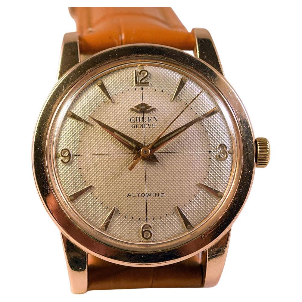 Gruen Auto Wind Tu Tone Textured Dial Bumper Automatic Amazing Example