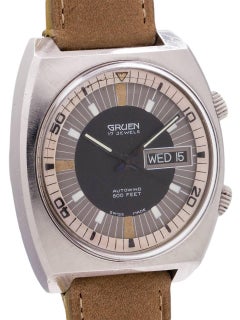 Gruen Stainless Steel Autowind Super Compressor Day-Date Self Winding Wristwatch