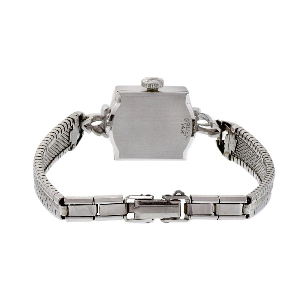 Round Cut Gruen Cocktail Watch 14K White Gold and Diamonds For Sale