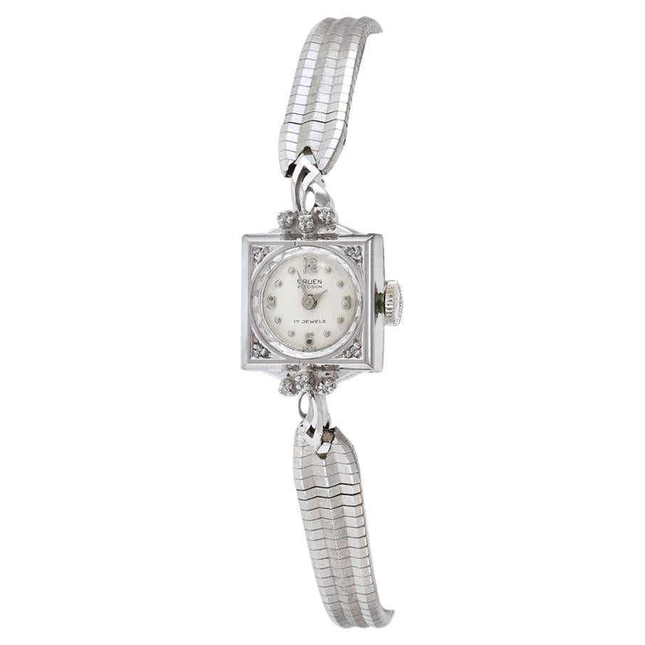 Gruen Cocktail Watch 14K White Gold and Diamonds For Sale