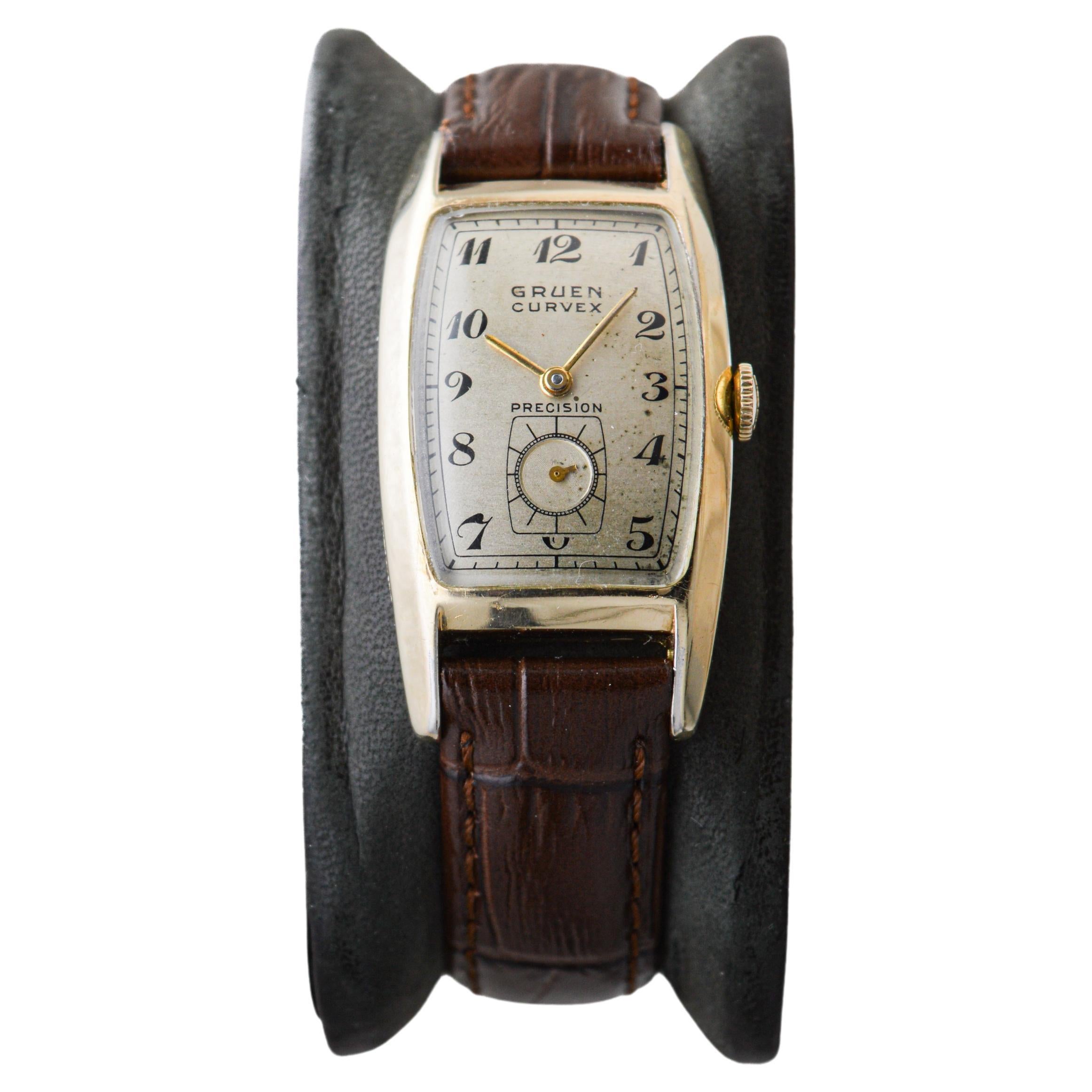 Gruen Gold Filled Art Deco Curvex Style Watch with Original Dial circa 1940's For Sale