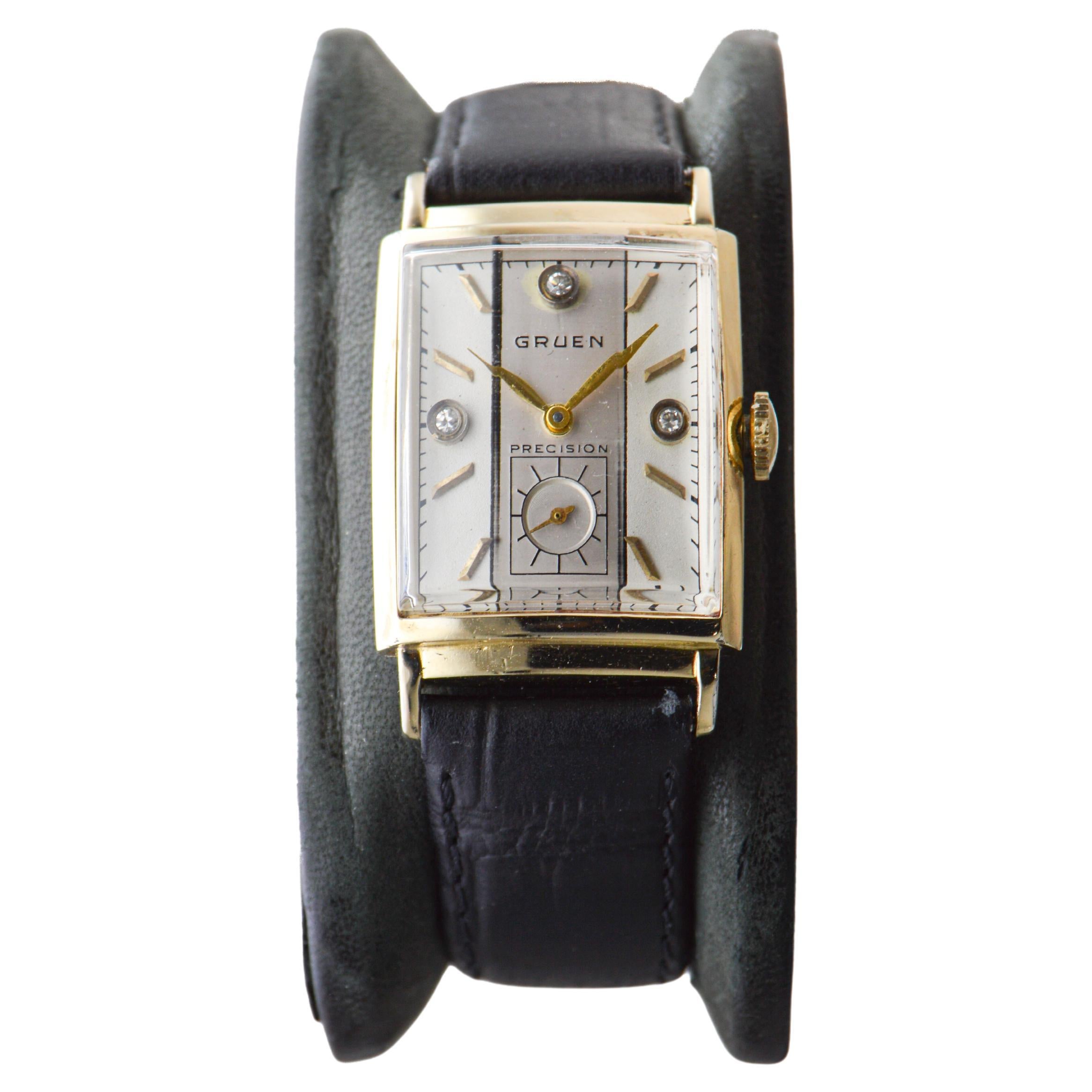 Gruen Gold gefüllt Art Deco Curvex Uhr mit Diamant-Zifferblatt 1940er Jahre (Art déco) im Angebot