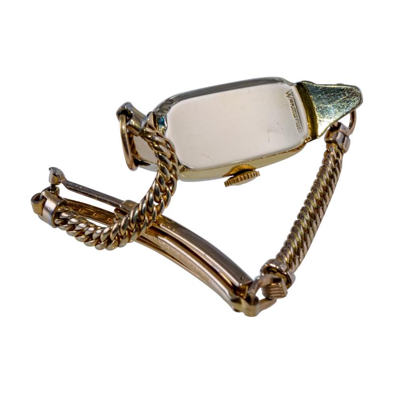 Gruen Bracelet art déco pour femme en forme de courbe, rempli d'or, d'époque, 1937 3