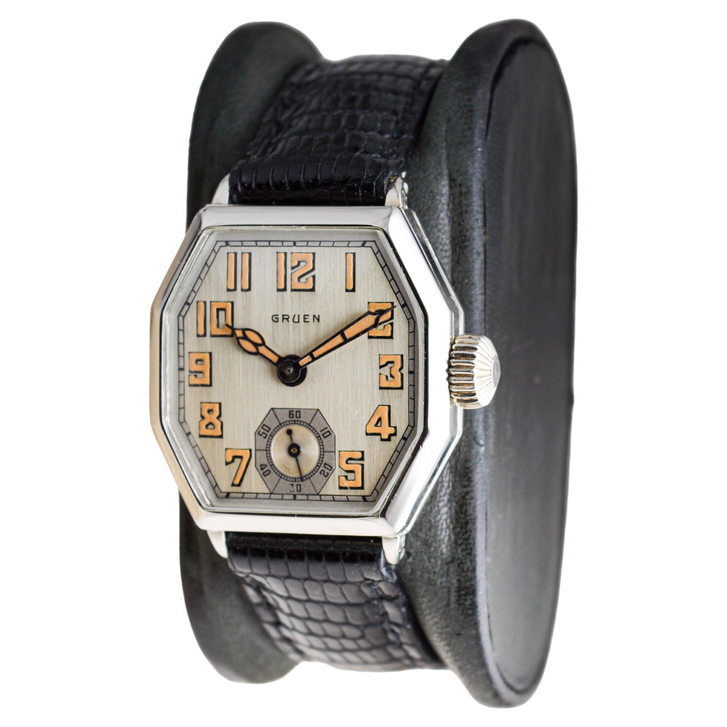 Gruen Gold Filled Art Deco Octagon Shaped Watch with Dial by Stern from 1928 For Sale 2