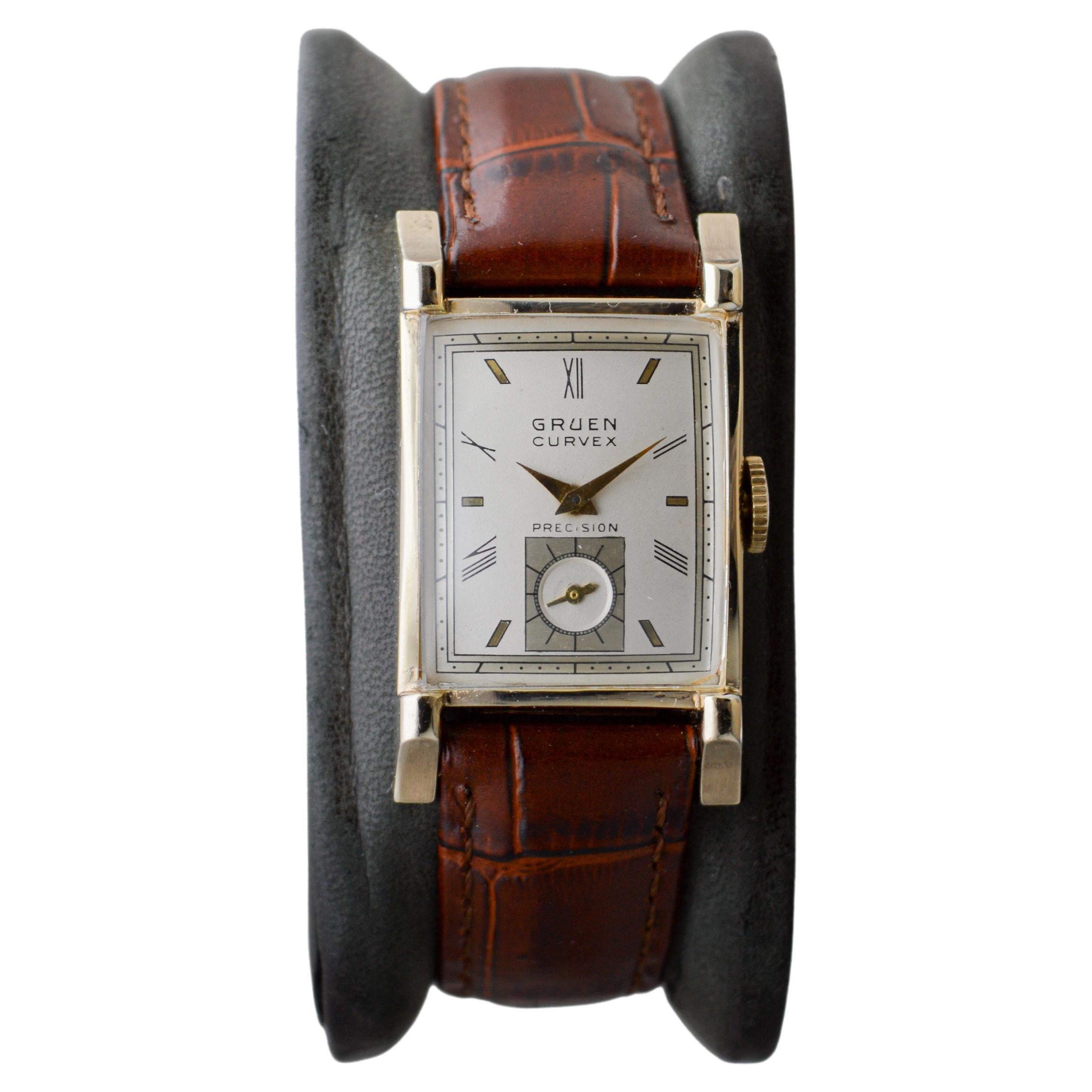 Gruen Gold Filled Art Deco Tank Style Watch with Rare Original Dial 1940's