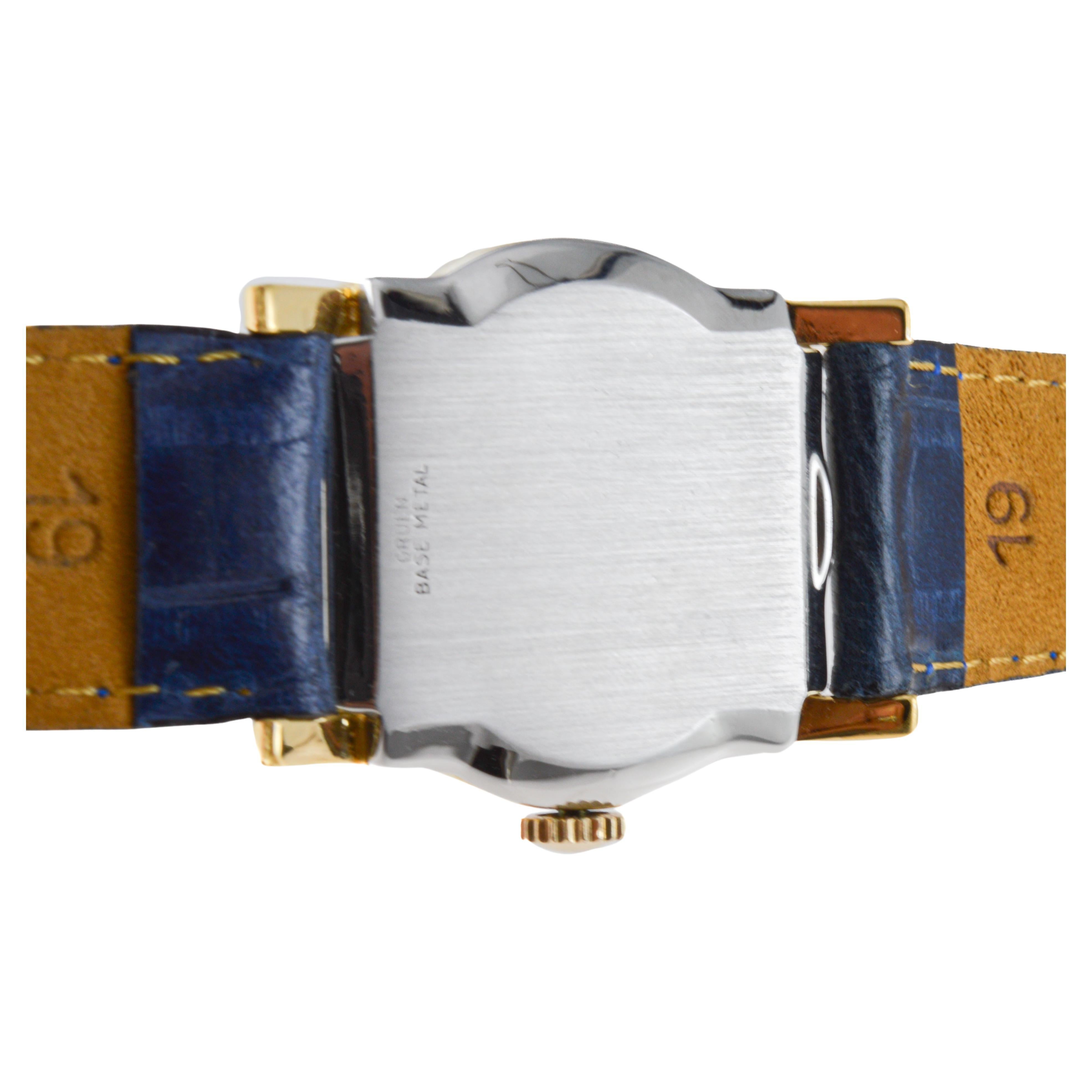 Gruen Gold-Filled Art Deco Tank Watch with Custom Blue Dial For Sale 7