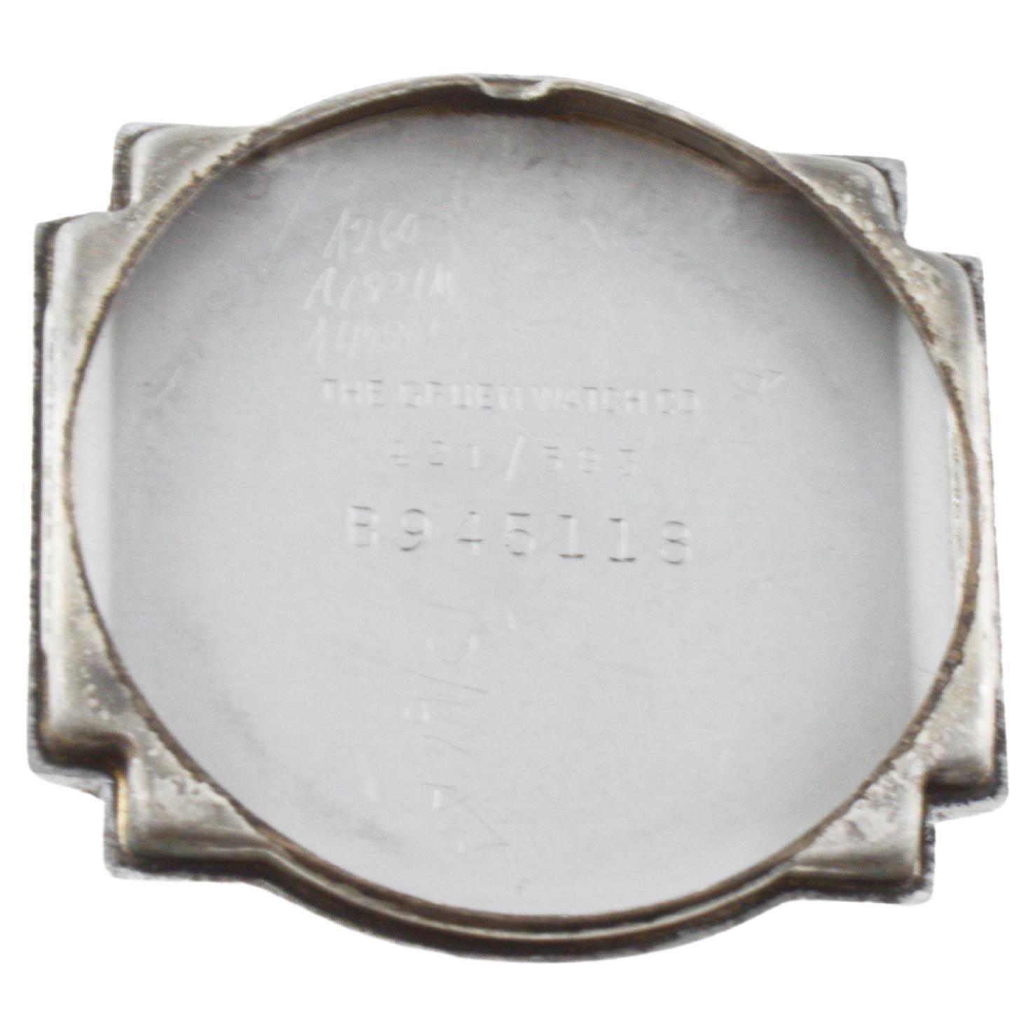 Gruen Gold-Filled Art Deco Tank Watch with Custom Blue Dial For Sale 8
