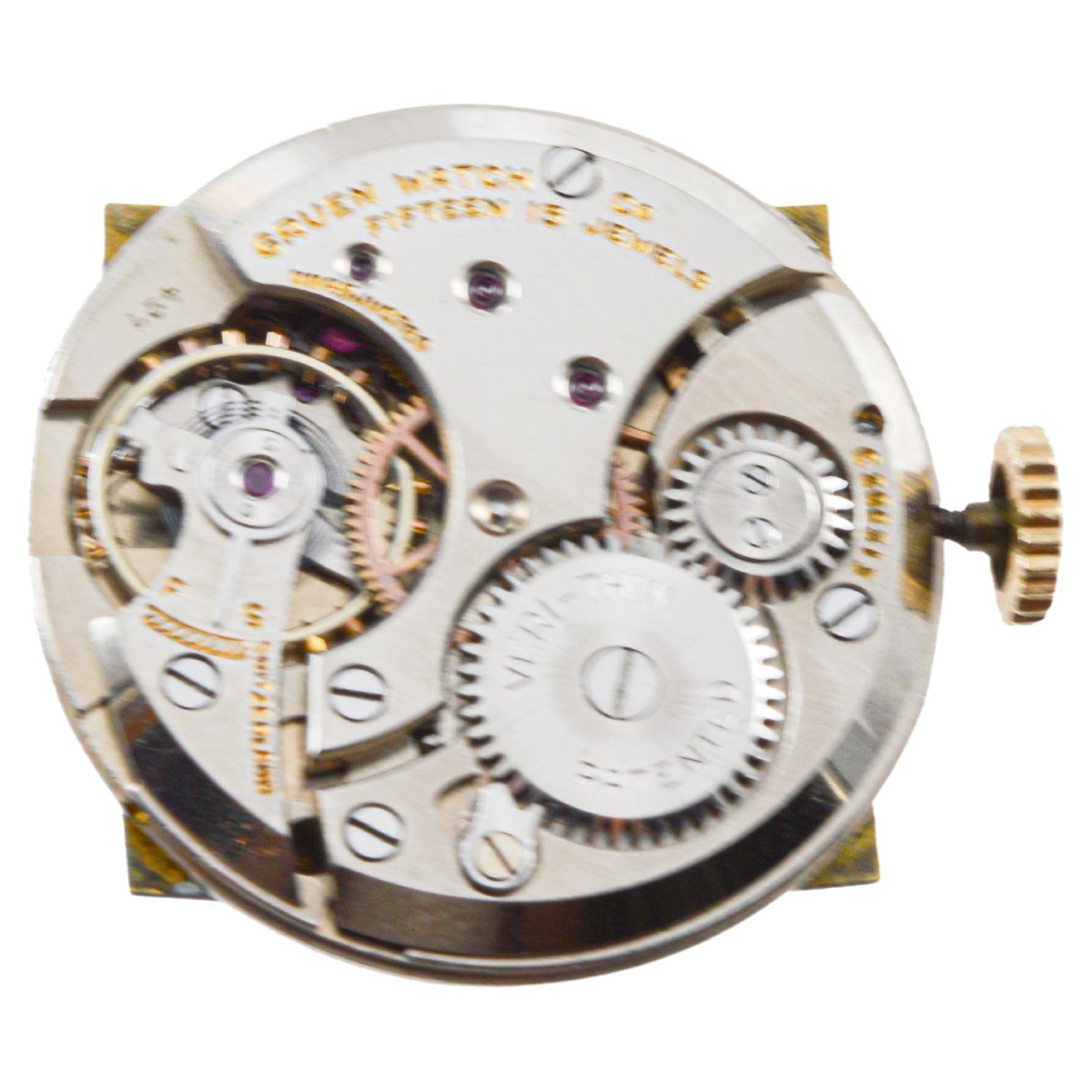 Gruen Gold-Filled Art Deco Tank Watch with Custom Blue Dial For Sale 9