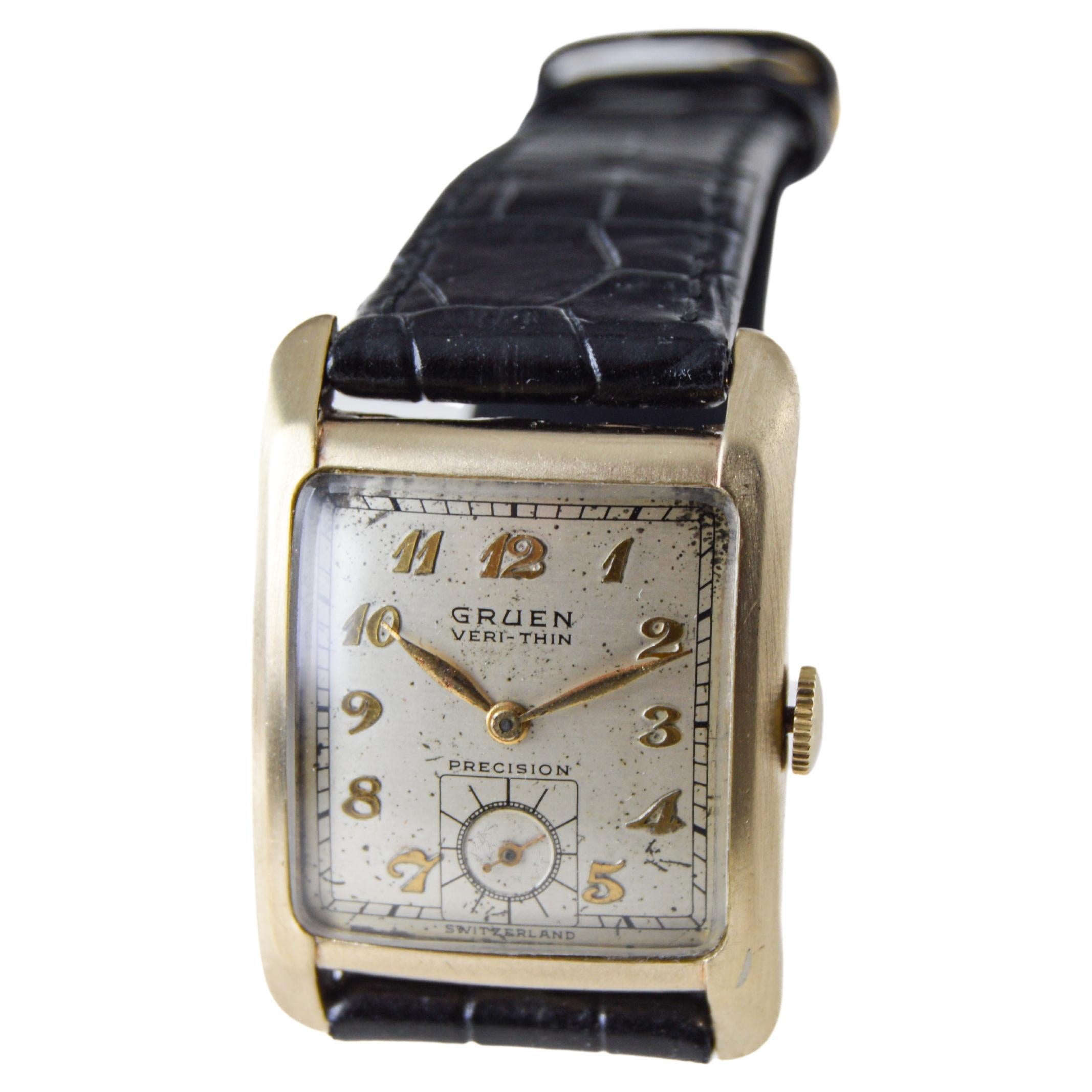 Gruen Gold Filled Art Deco Watch with Original Dial from 1940's For Sale 1