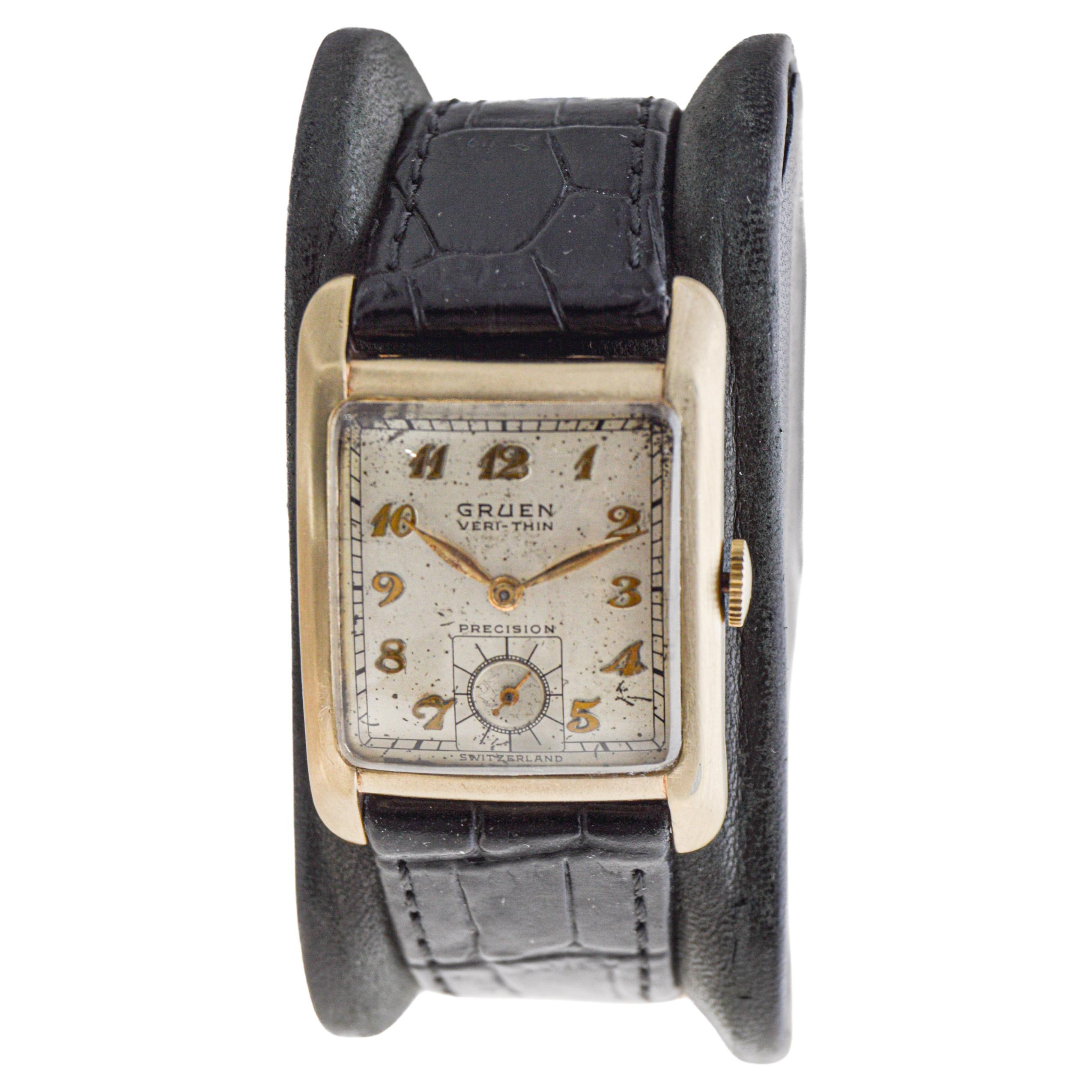 Gruen Gold Filled Art Deco Watch with Original Dial from 1940's For Sale