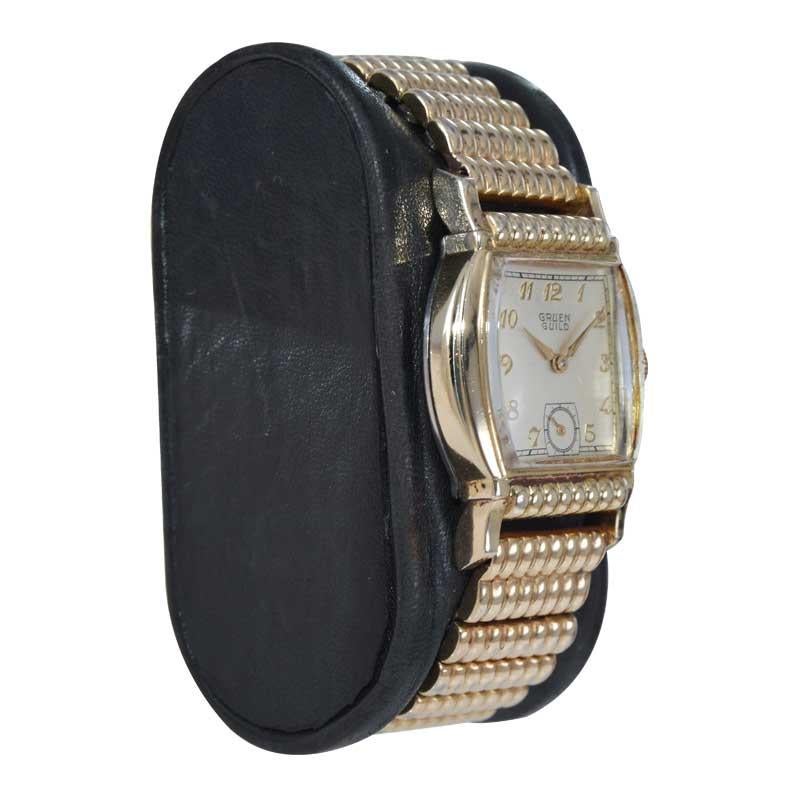 Gruen Gold Filled Art Deco Styled Wrist Watch with a Rare Matching Bracelet For Sale 3