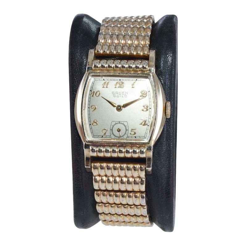 Gruen Gold Filled Art Deco Styled Wrist Watch with a Rare Matching Bracelet In Excellent Condition For Sale In Long Beach, CA