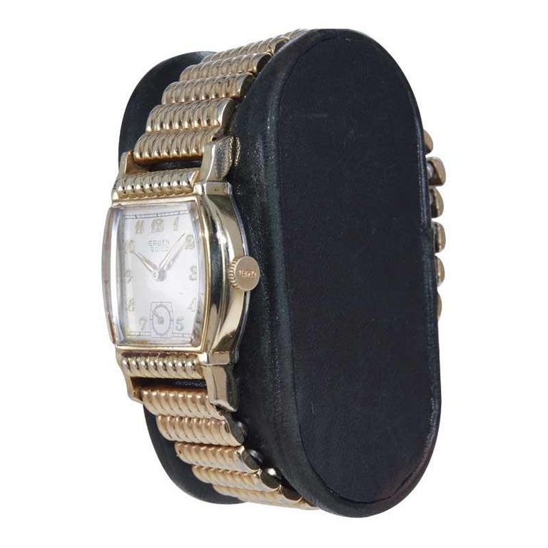 Gruen Gold Filled Art Deco Styled Wrist Watch with a Rare Matching Bracelet For Sale at 1stDibs