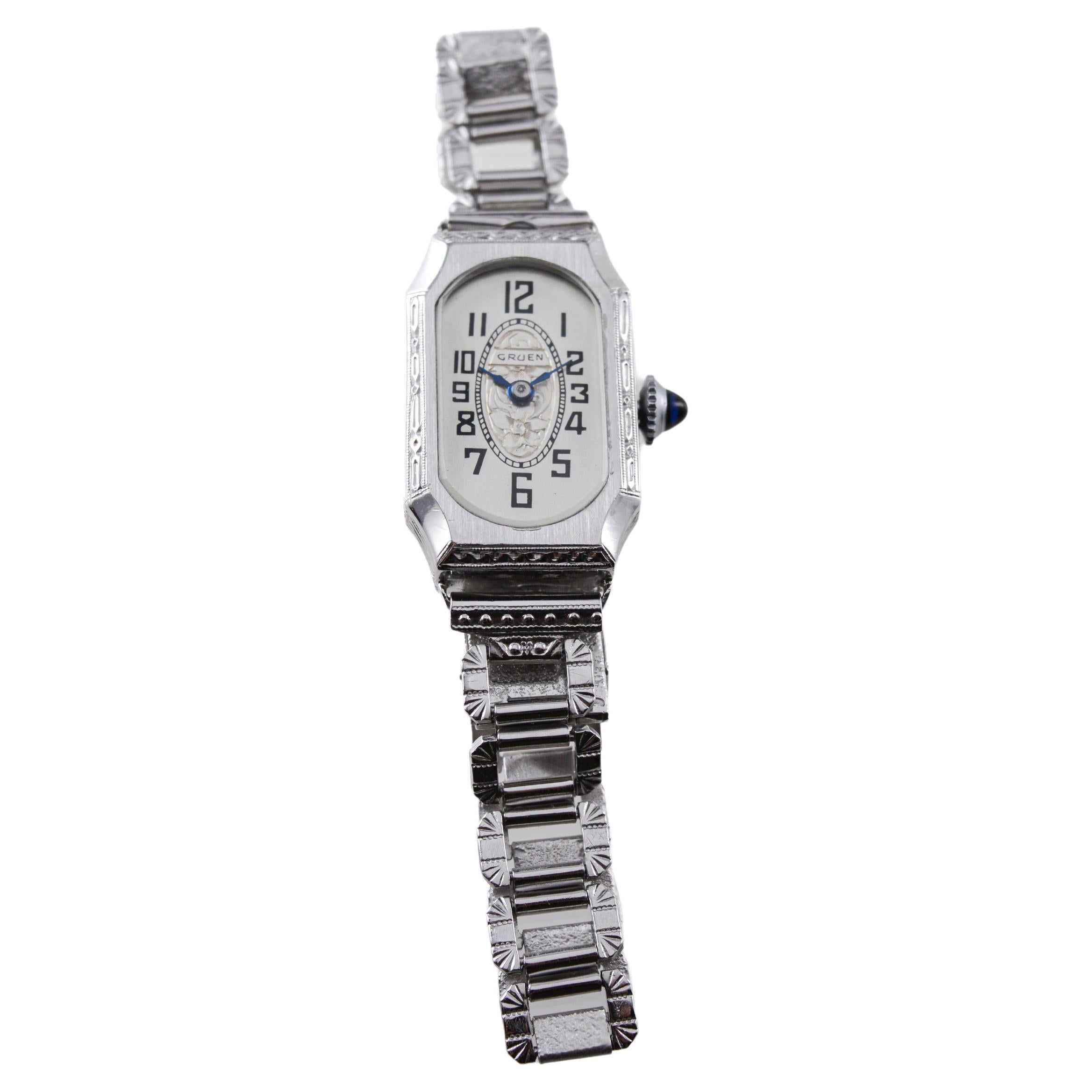 Gruen Goldgefüllte Damen-Art-déco-Uhr mit Original Zifferblatt und Armband 1930er Jahre für Damen oder Herren im Angebot