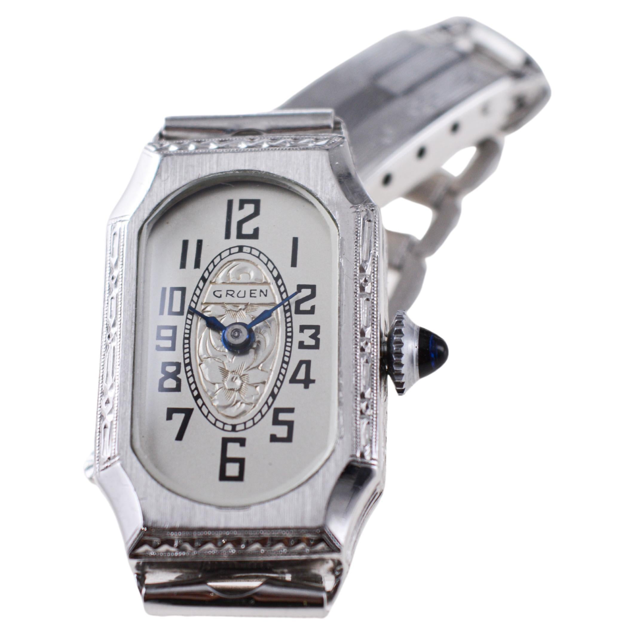 Gruen Goldgefüllte Damen-Art-déco-Uhr mit Original Zifferblatt und Armband 1930er Jahre im Angebot 2