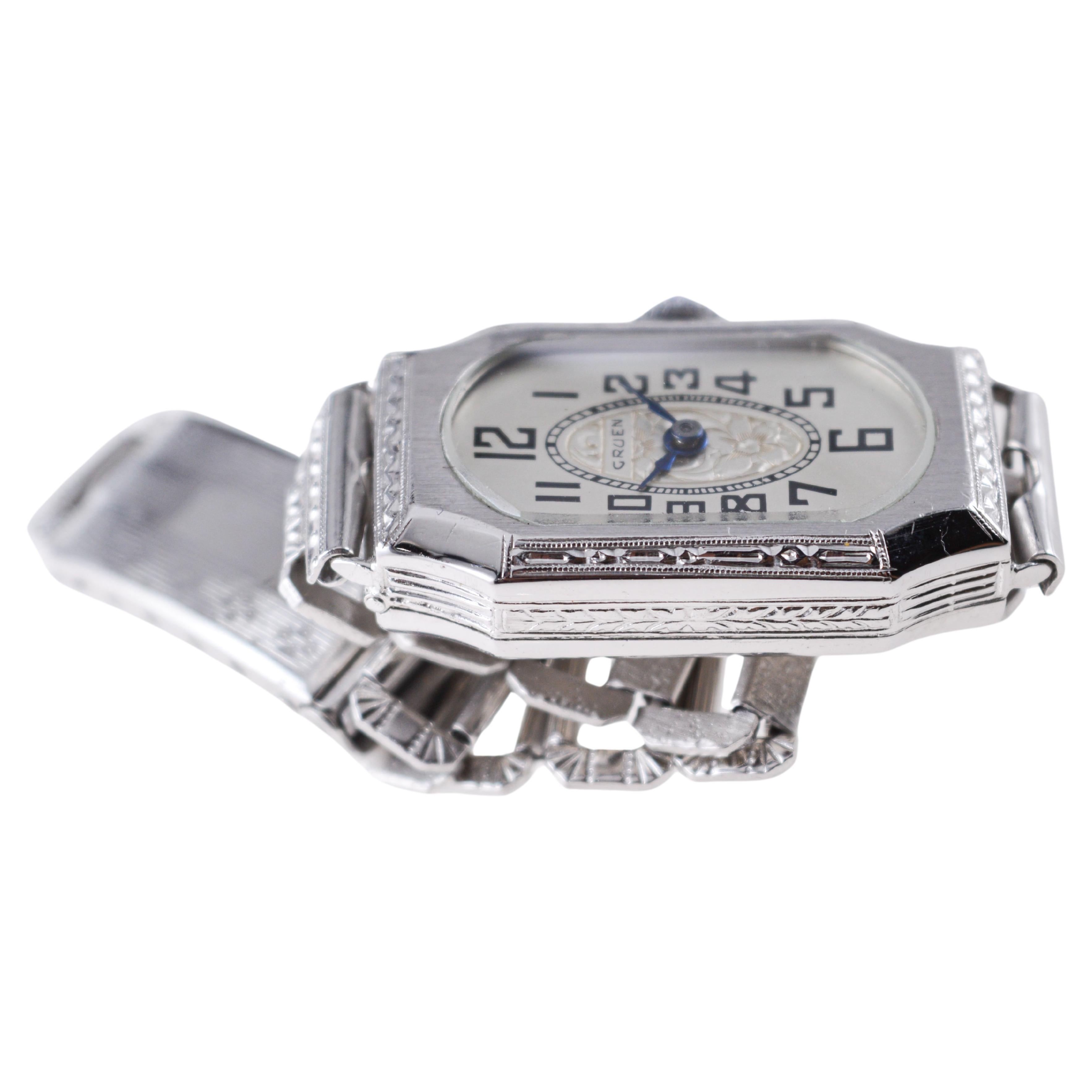 Gruen Goldgefüllte Damen-Art-déco-Uhr mit Original Zifferblatt und Armband 1930er Jahre im Angebot 3