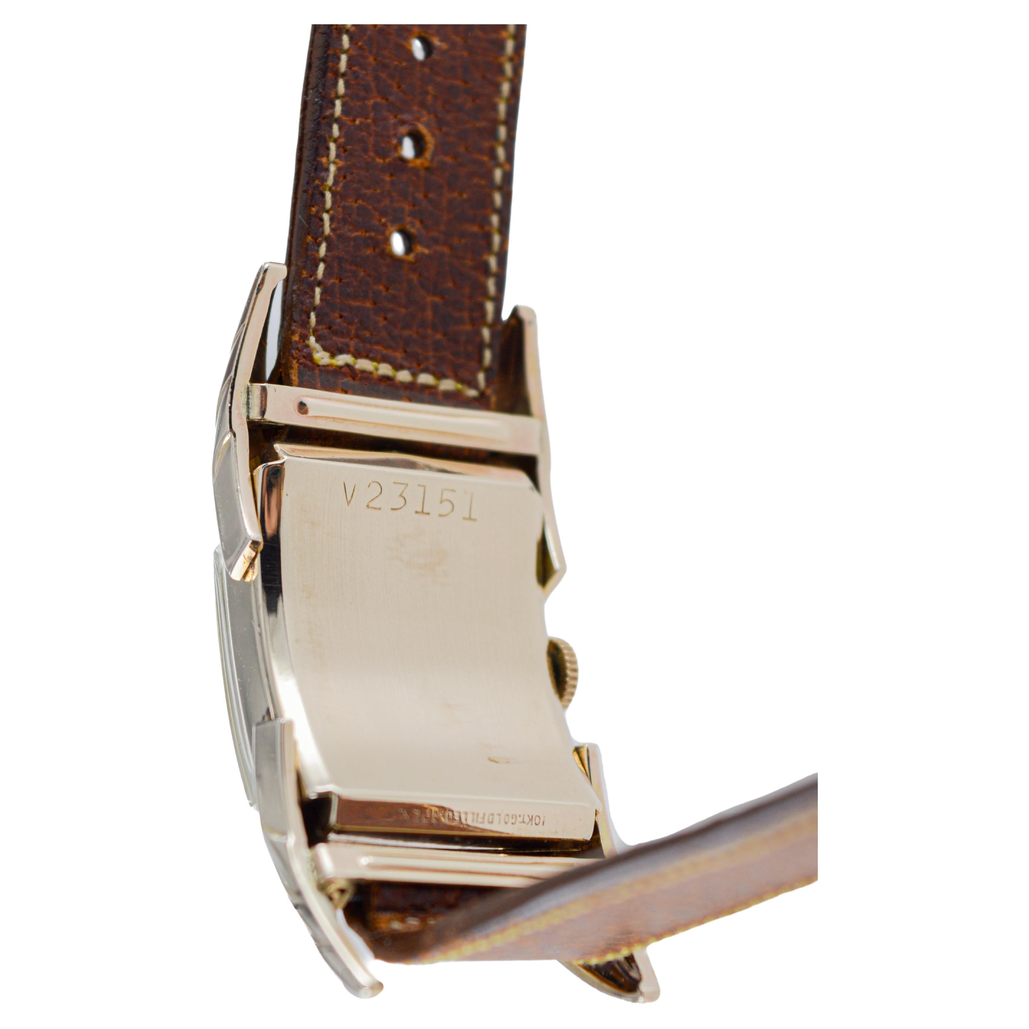 Gruen Gold Filled Rare Ristside Art Deco Watch 1950 with Original Strap For Sale 6