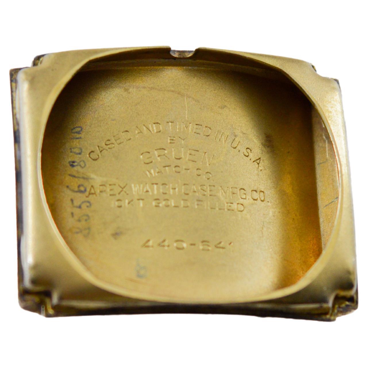 Gruen Gold Filled Rare Ristside Art Deco Watch 1950 with Original Strap For Sale 7