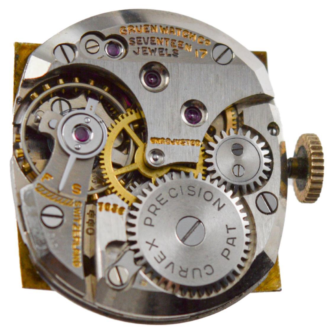 Gruen Gold Filled Rare Ristside Art Deco Watch 1950 with Original Strap For Sale 8