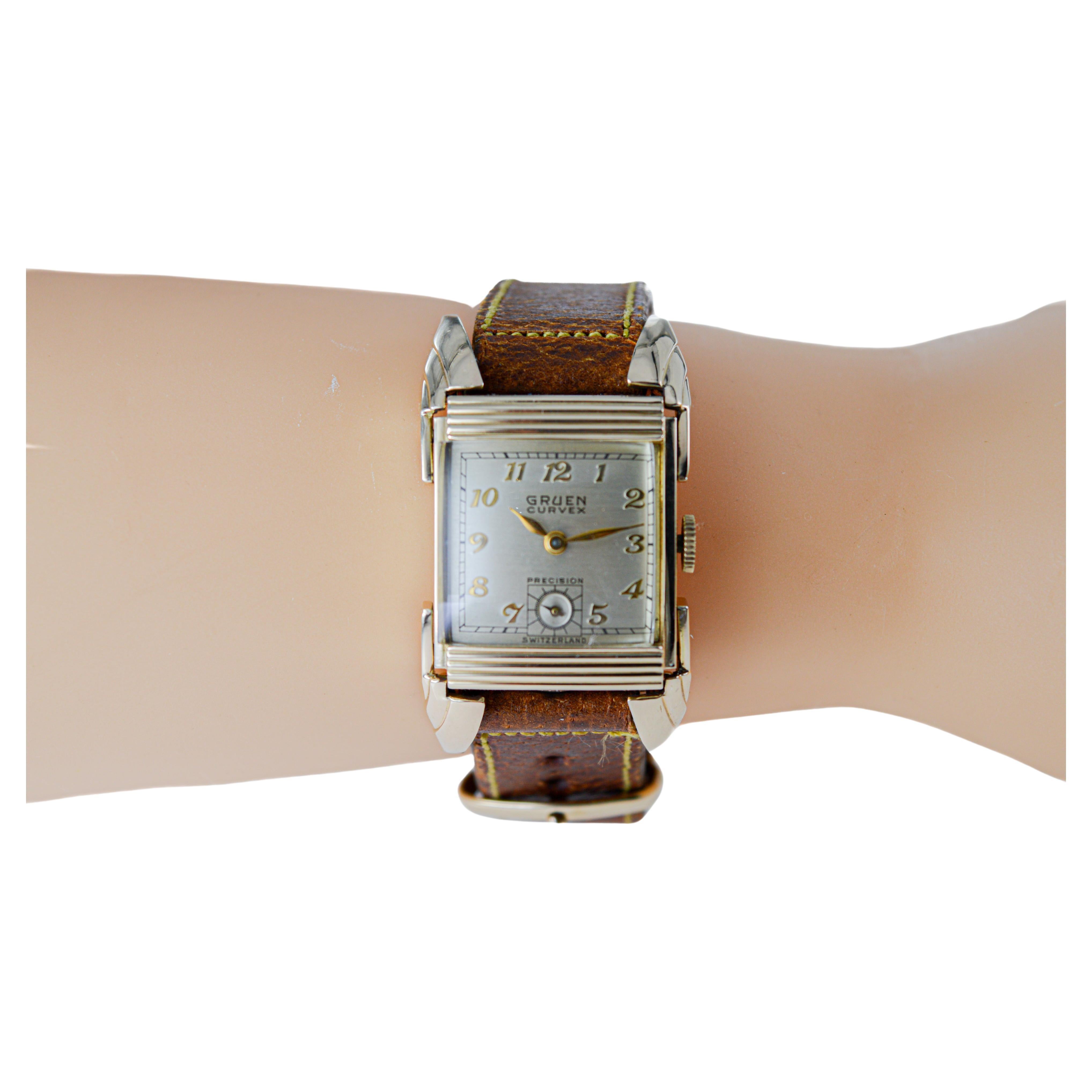 Gruen Gold Filled Rare Ristside Art Deco Watch 1950 with Original Strap